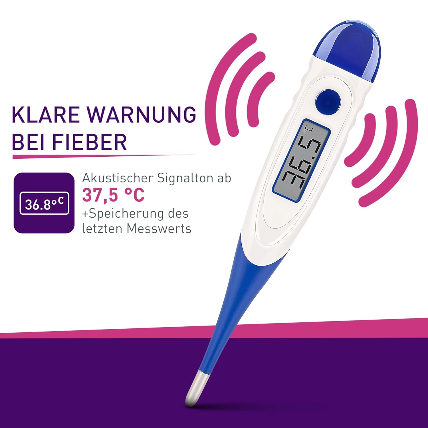 scala SC 1501 flex Digitales Fieberthermometer – 10 Sekunden Messzeit, flexible Spitze, Fieberalarm, wasserdicht – oral, rektal & axillär – für Babys, Kinder & Erwachsene (blau) – Bild 5