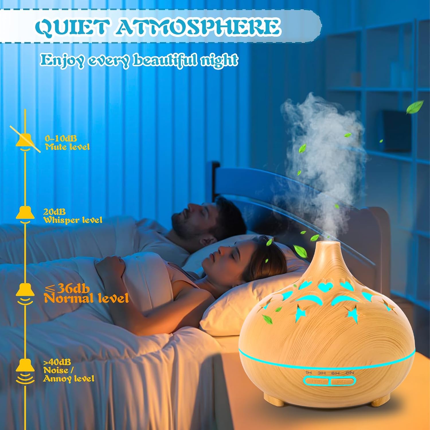550 ml Aromadiffusor für ätherische Öle, Ultraschall-Luftbefeuchter, Fernbedienung, 4 Timer, 7 Farben, automatische Abschaltung, Duftöl-Diffusor, Öllampe für Schlafzimmer, Büro, Spa – Bild 6
