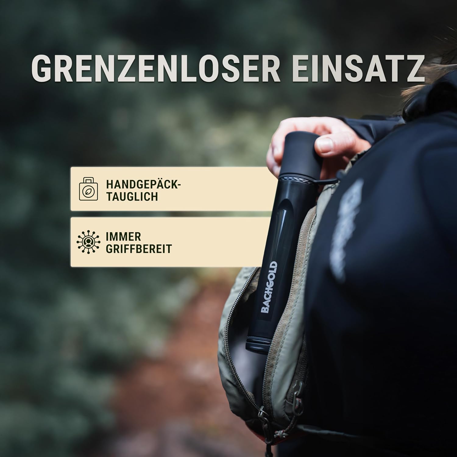 Bachgold Strohwasserfilter Outdoor Survival – Entfernt 99,99 % Viren, Bakterien und Protozoen – 2-stufige Elektroadsorption mit 70 cm Schlauch – Ultraleicht für Camping, Wandern und Notfall, Schwarz – Bild 8