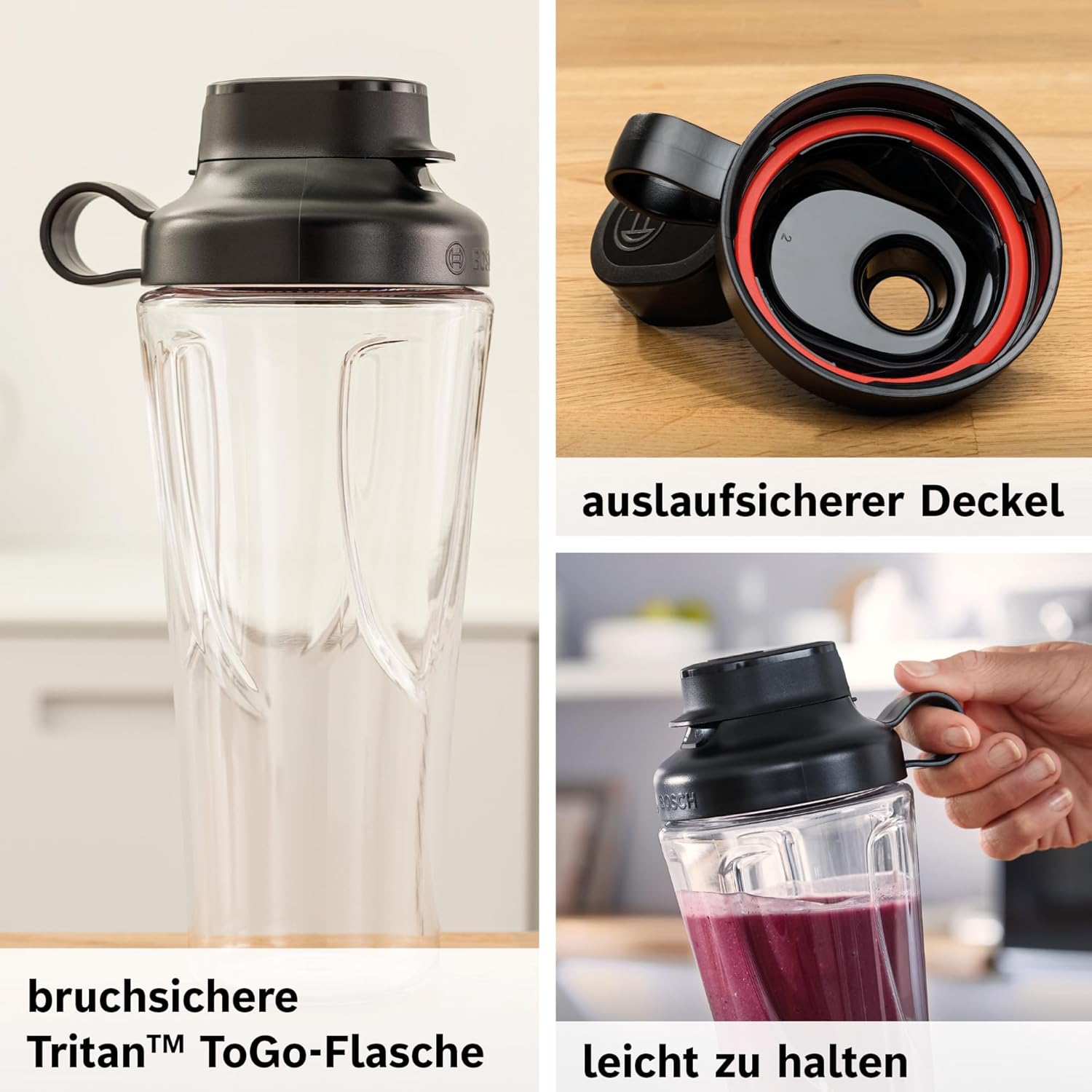 Bosch VitaPower Series 2 MMB2111S Mini-Standmixer, Smoothie-Maker, Mini-Hochgeschwindigkeitsmixer, bis zu 40.000 U/min, 450 W, ToGo-Flasche, spülmaschinenfeste Teile, hergestellt in Europa, VitaPower Series 2 – Bild 9