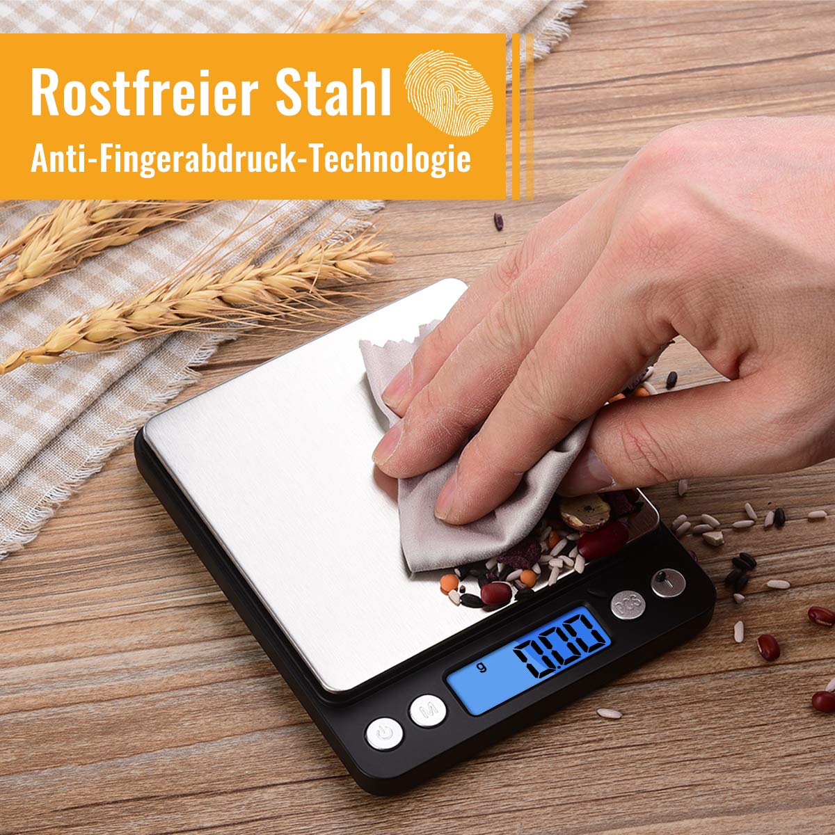 Diyife Präzisionswaage 500 g/0,01 g, Briefwaage, Taschenwaage, hohe Präzision, LCD-Display mit Hintergrundbeleuchtung, Küchenwaage mit Tara-Funktion und PCS, mit 2 Ablagen und Batterien – Schwarz – Bild 3