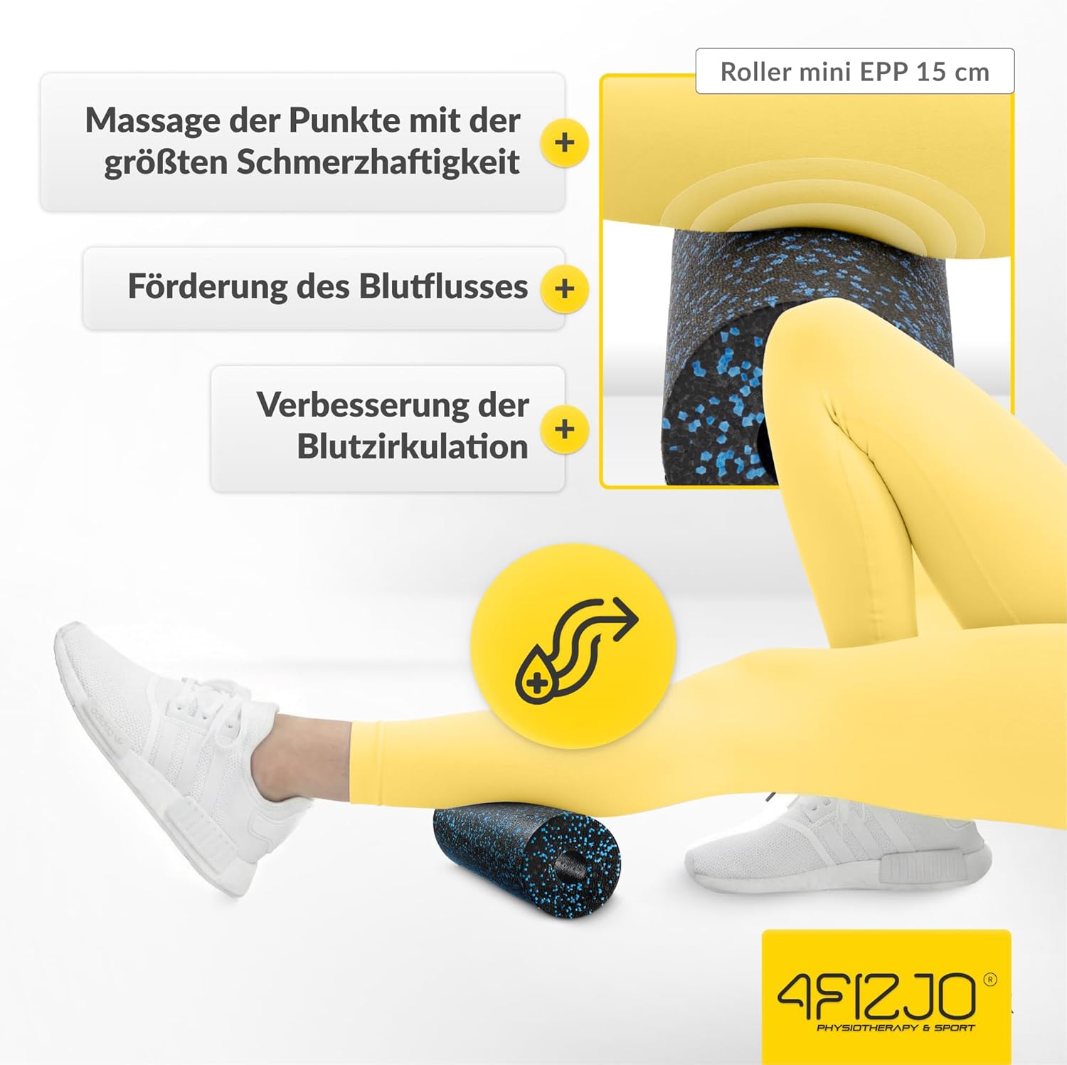 4FIZJO Faszienroller Schaumstoff, Durchmesser 5,5 cm, Länge 15 cm, Massagerolle, Rückenrolle, Fitnessrolle, leicht, hart, Schaumstoffrolle, Faszientraining, Massagetraining, Schwarz/Blau – Bild 5