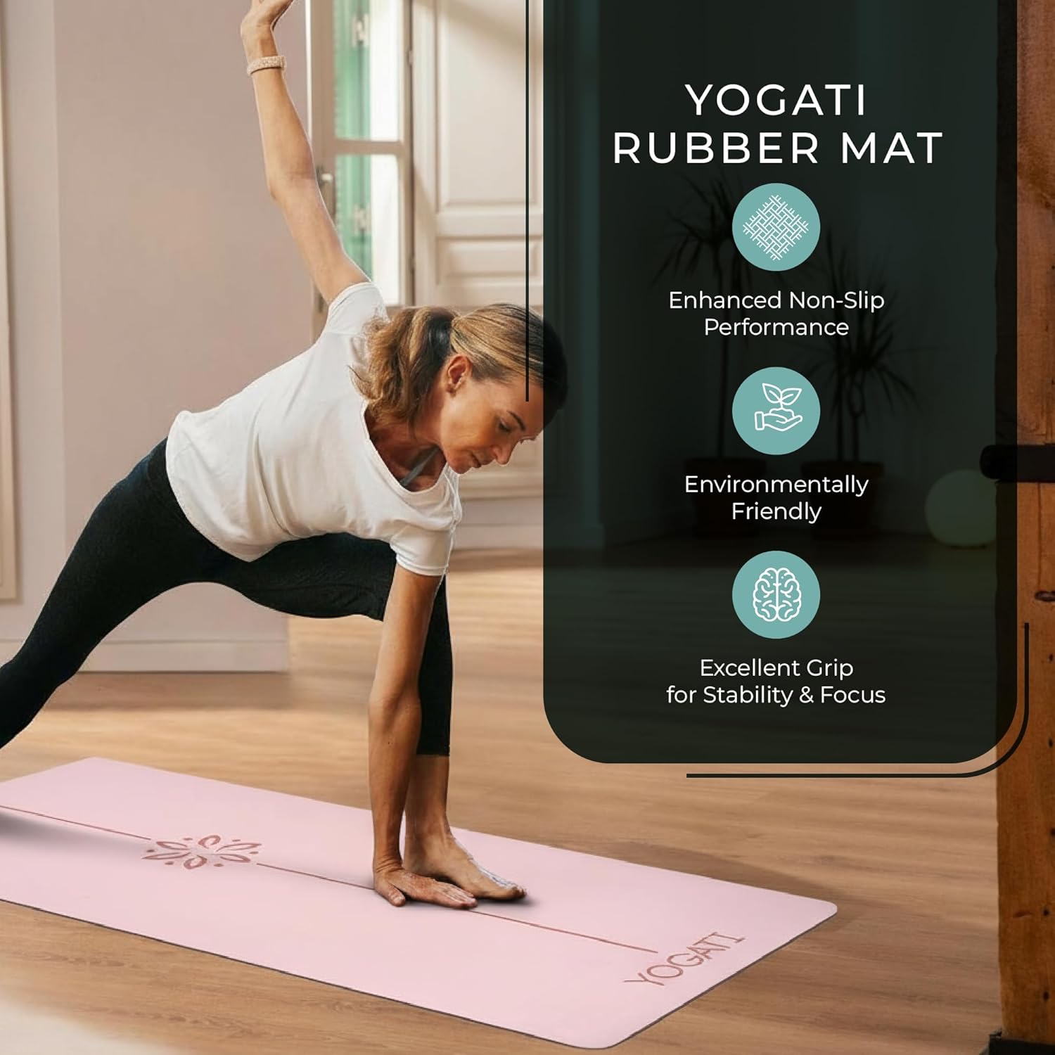 YOGATI® Yogamatte rutschfest Naturkautschuk mit Tasche - Yoga Matte groß mit Markierung, Sportmatte breit, Ideal für Fitness, Pilates und Gym Workout, Fitnessmatte Rutschfest für Damen – Bild 5