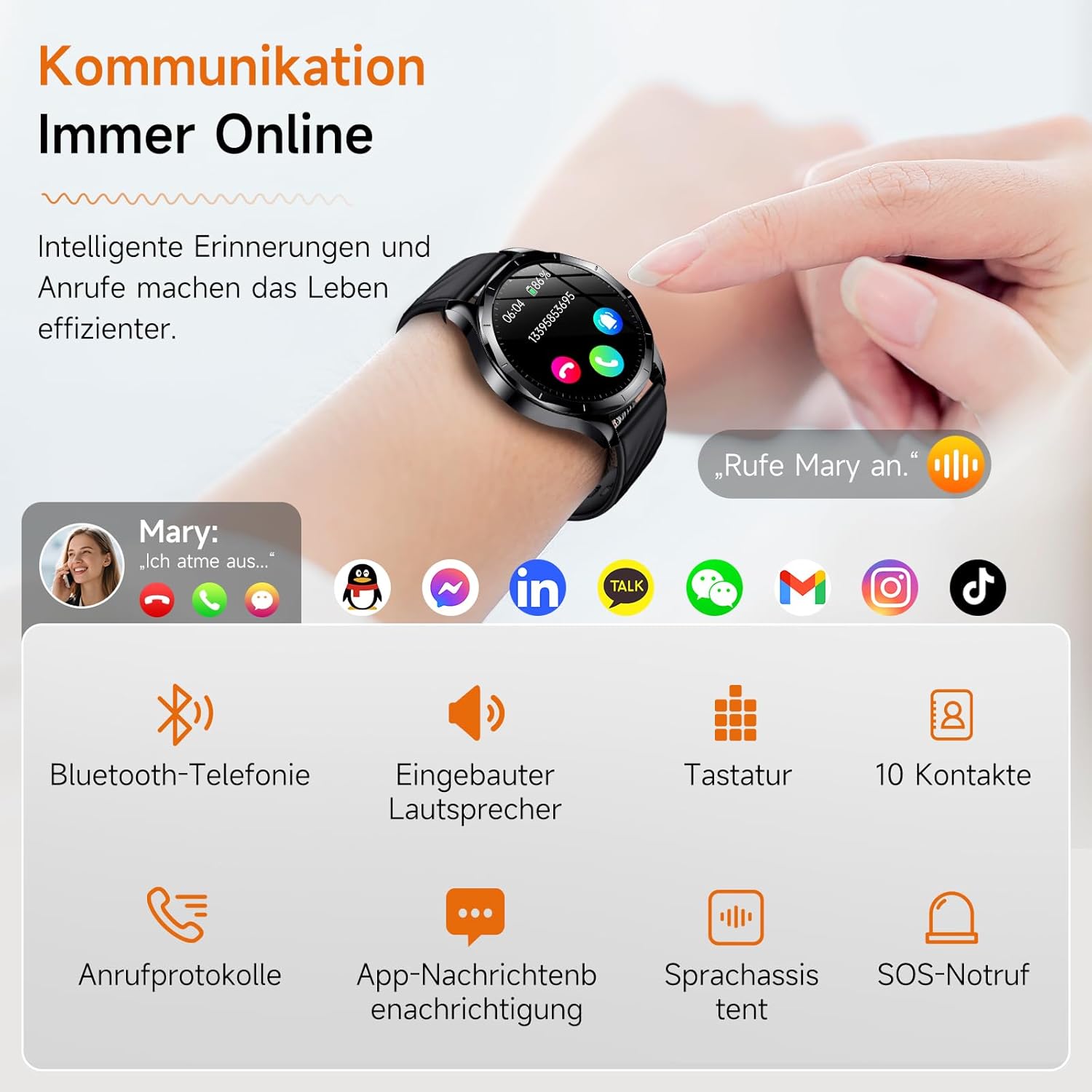 2026 Herren Smartwatch mit EKG/HRV/BMI/Harnsäure, 1,43 Zoll AMOLED Gesundheitsuhr mit 24H SpO2 Apnoe Schlafmonitor SOS Notruf Fitnessuhr für Android/iOS – Bild 5