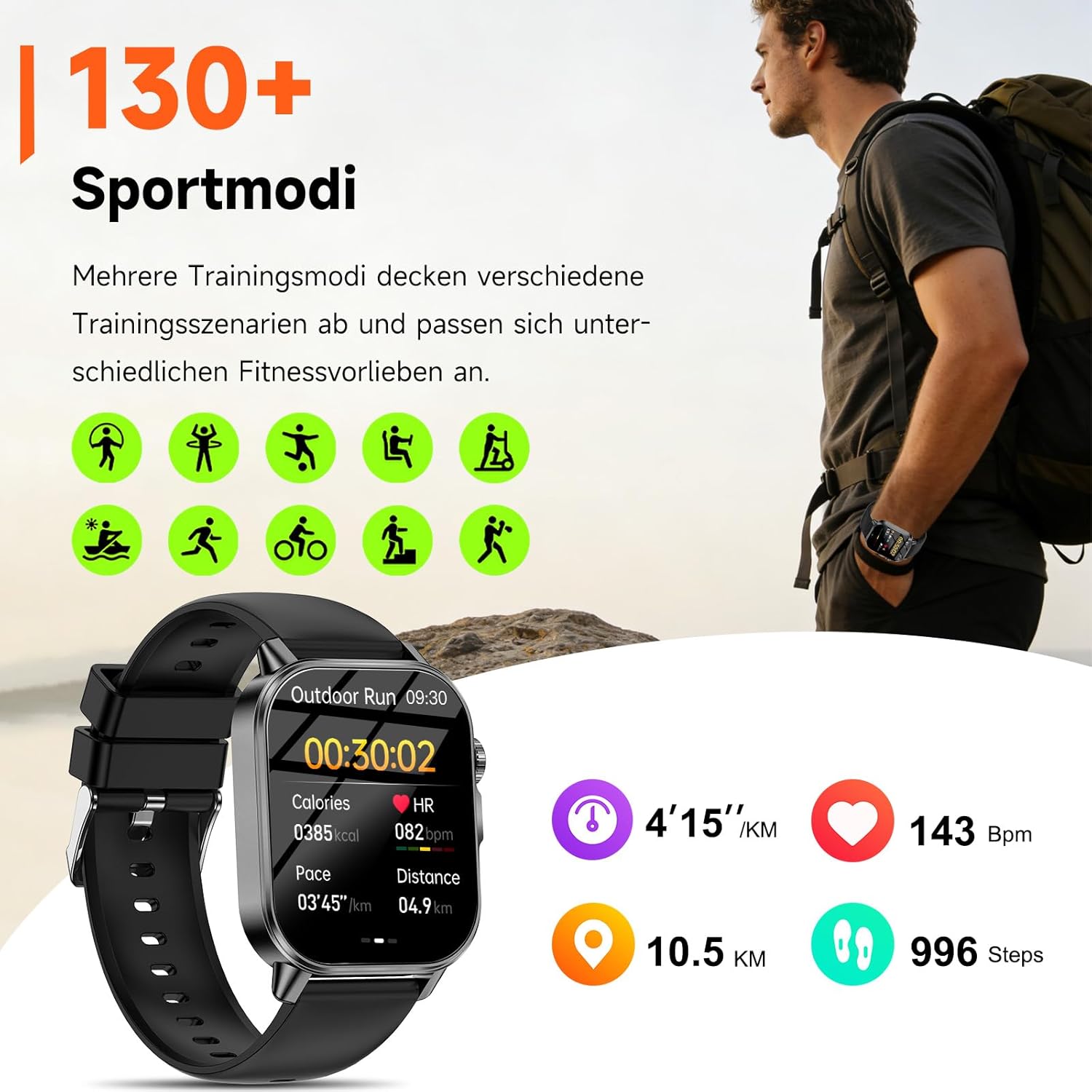 Smartwatch Herren Damen EKG/BI Harnsäure/BMI/HRV/LED-Licht, 2,0 Zoll Gesundheitsuhr mit 24H Druckmessung SpO2 Herzfrequenzmonitor Körpertemperatur Schlafmonitor SOS Notruf Fitnessuhr für – Bild 7