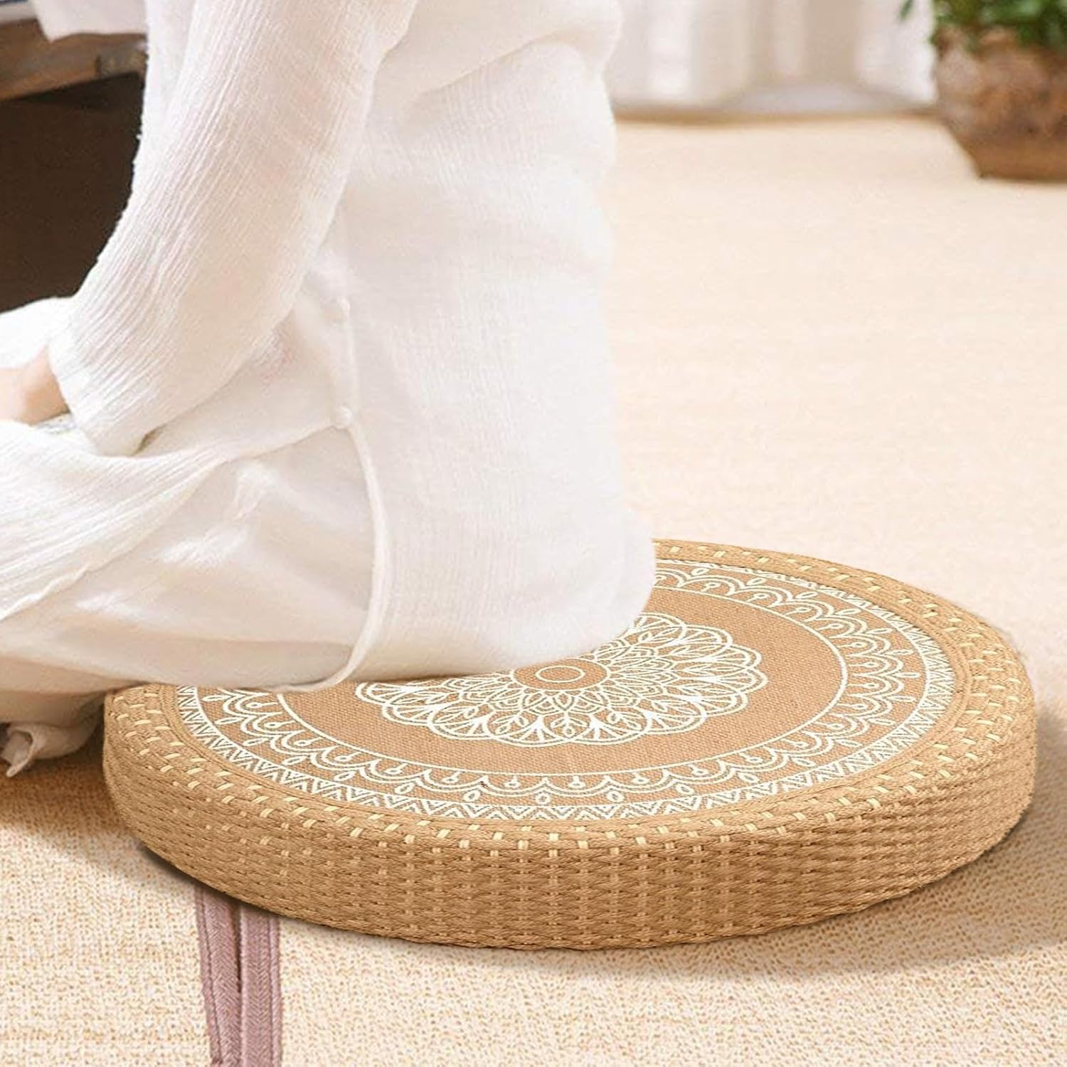 Yogakissen - Meditationskissen | Coussin Round Ground für Handy | waschbarer Baumwollbezug, Füllung mit Dinkelspelz | Stabiler und weicher Sitzkomfort für Kamin, Yoga, Wohnzimmer – Bild 4