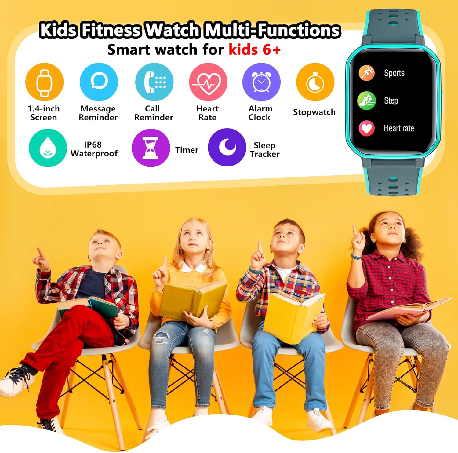 JOYELE Kinder-Smartwatch für Jungen und Mädchen, Fitness-Aktivitäts-Tracker-Uhr, IP68 wasserdicht, 19 Sportmodi, Herzfrequenz-Schlafmonitor, Schrittzähler, Kindergeschenke für Teenager – Bild 2