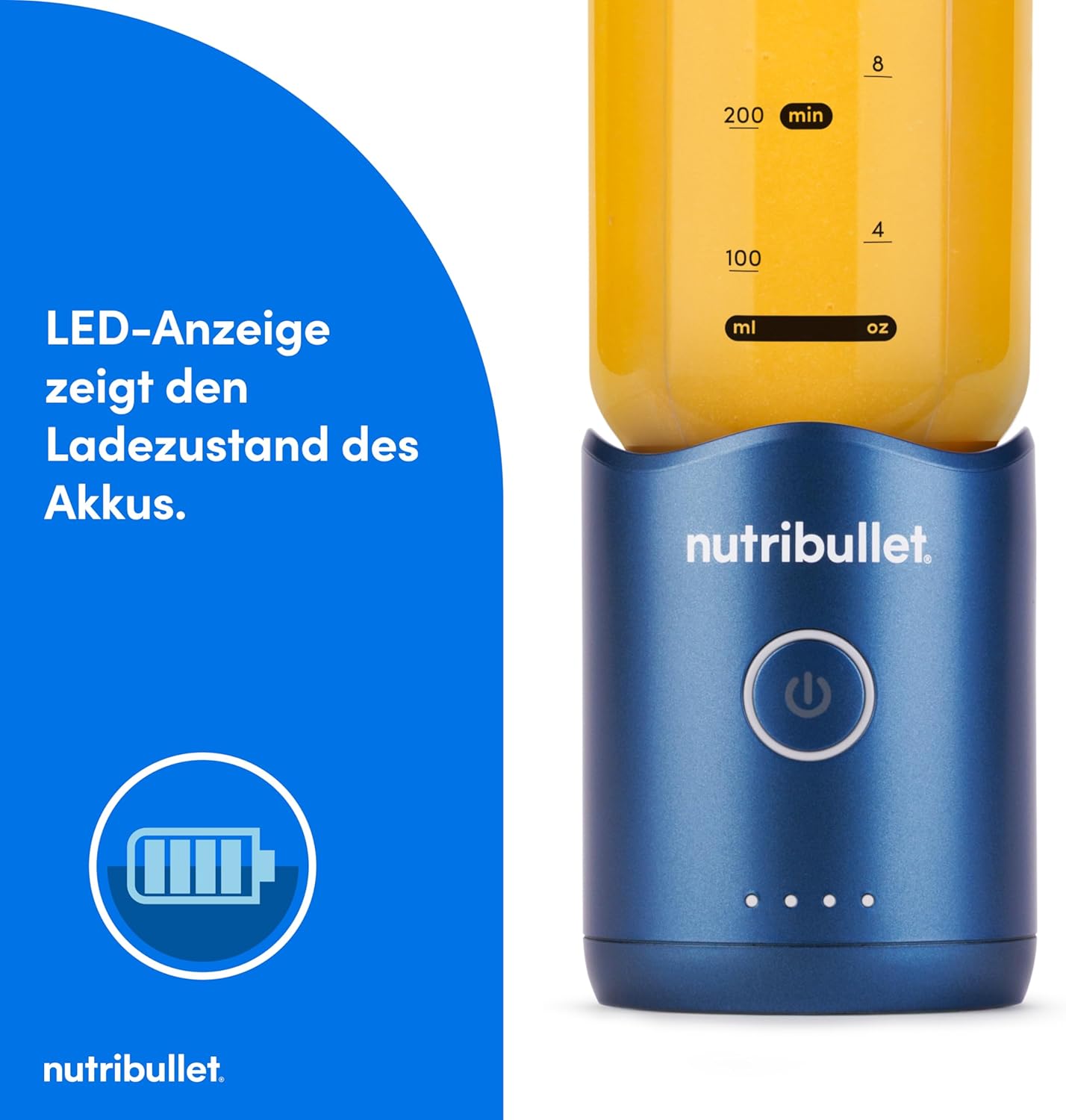 Nutribullet Flex 590 ml tragbarer Smoothie-Mixer mit Trinkdeckel, zerkleinert Eis und gefrorene Früchte, USB-C, Tragegurt, BPA-freier Becher, leicht zu reinigen, blau (NBP013BL) – Bild 5