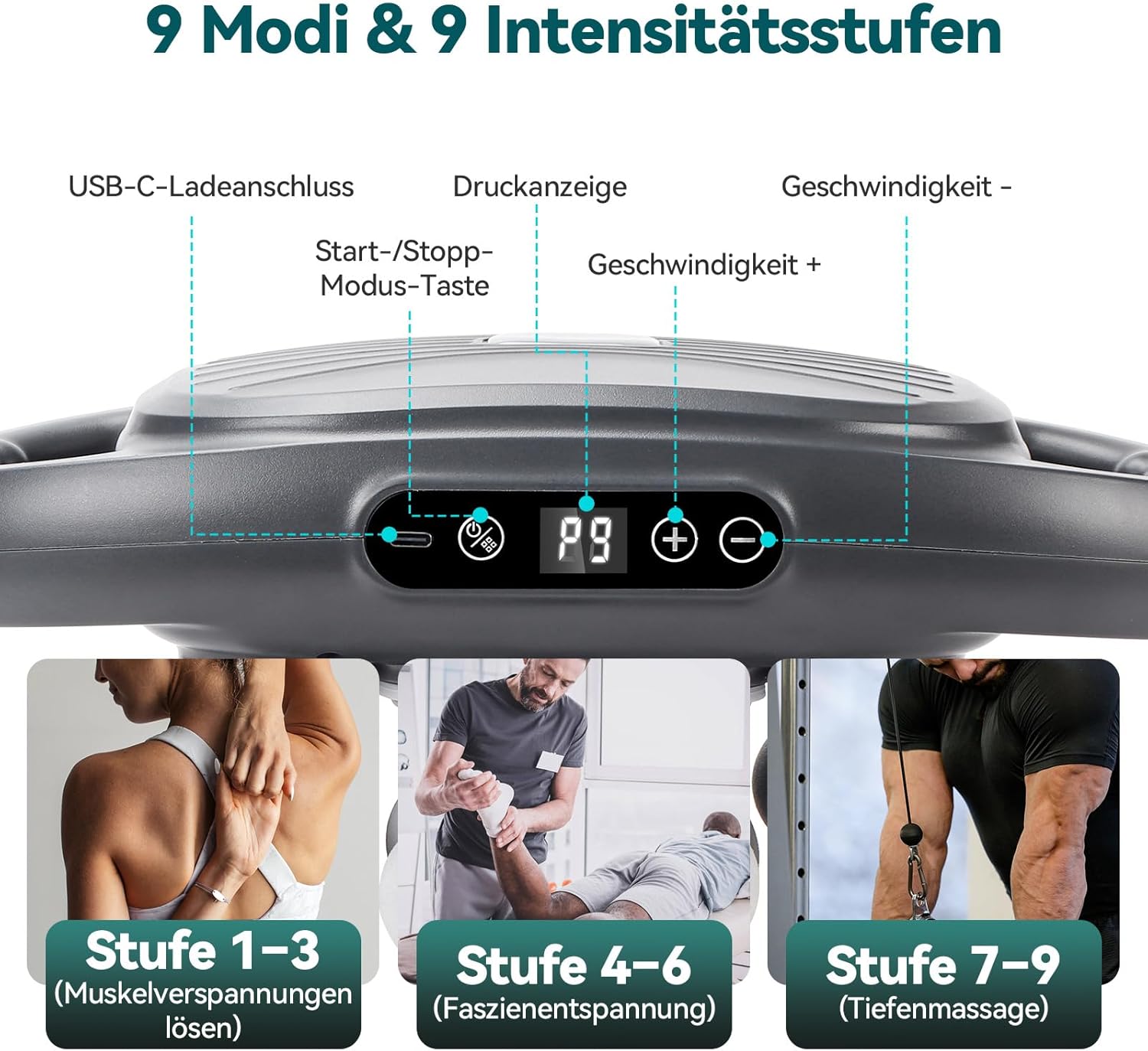 8/16 Kopfmassagepistole, Tiefenmassagepistole für Muskeln, 9 Geschwindigkeiten und 9 Modi, 2000 mAh wiederaufladbare Muskelentspannungspistole für Training und täglichen Gebrauch – Bild 5
