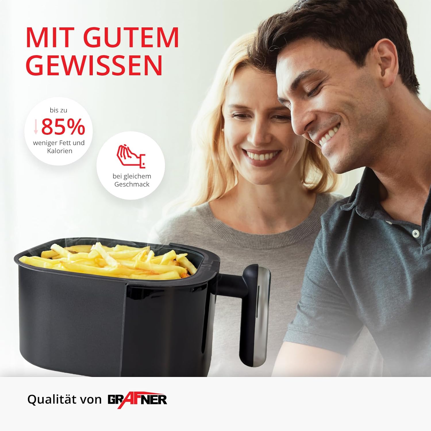 Digitale Heißluftfritteuse Grafner XL, 3,6 Liter, 1200 Watt, LED-Touchscreen, 7 Programme, 360°-Kochsystem, Timer, Antihaftbeschichtung, Fritteuse ohne Fett, Airfryer ölfreie Heißluftfritteuse – Bild 5