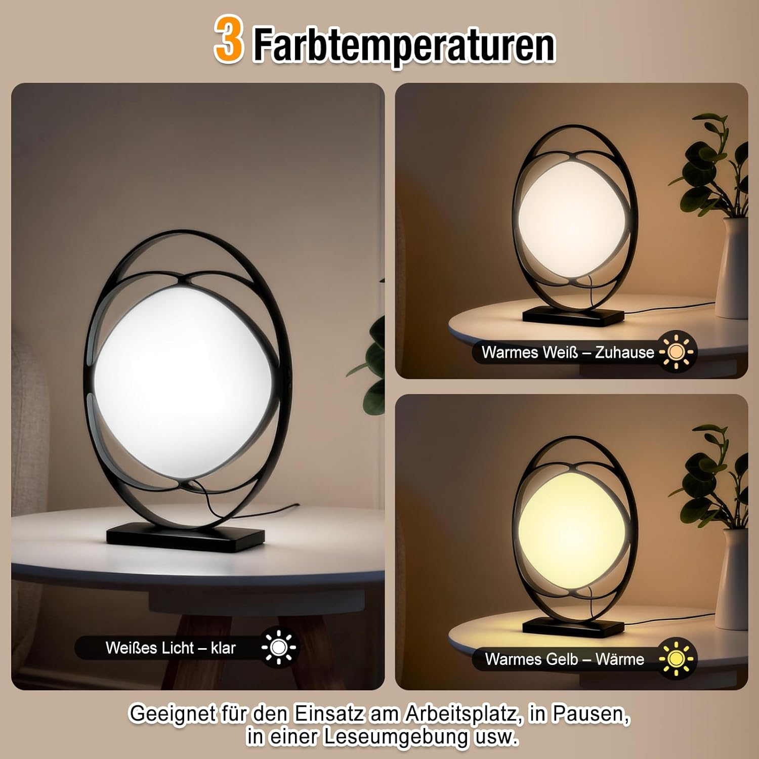 Tageslichtlampe 15000 Lux, Tageslichtlampe mit 3 Farbtemperaturen, 5 Helligkeitsstufen, Simulation von Tageslicht, UV-freie LED-Tageslichtlampen, Touch Control Sonnenlichtlampe, Vollspektrumlampe – Bild 4