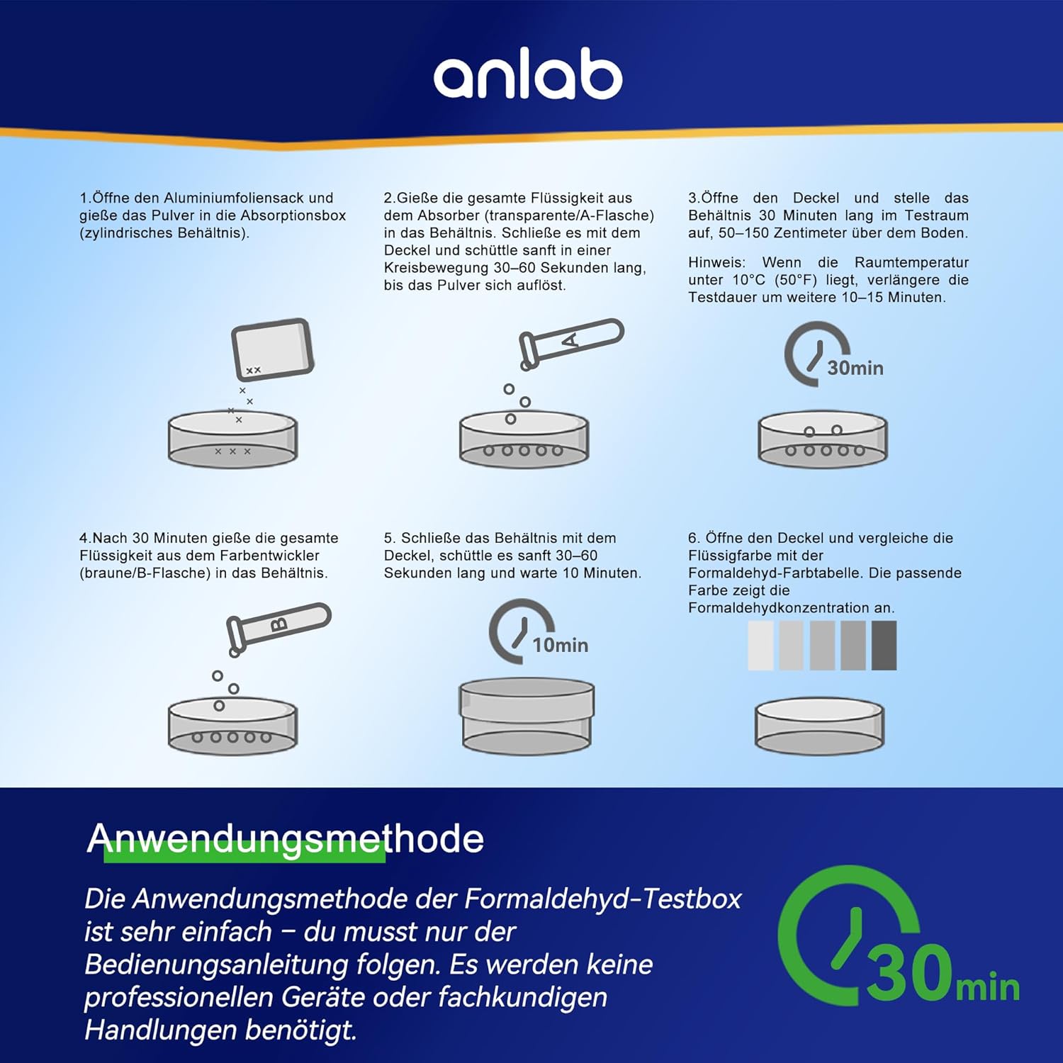 DIY-Testkit für Luftformaldehyd (HCHO) – zur Prüfung der Luftqualität, Detektor für Zuhause, Wohngebäude, Unternehmen, Hotels, Krankenhäuser, Schulen, Möbel, Autos (5er-Pack) – Bild 6