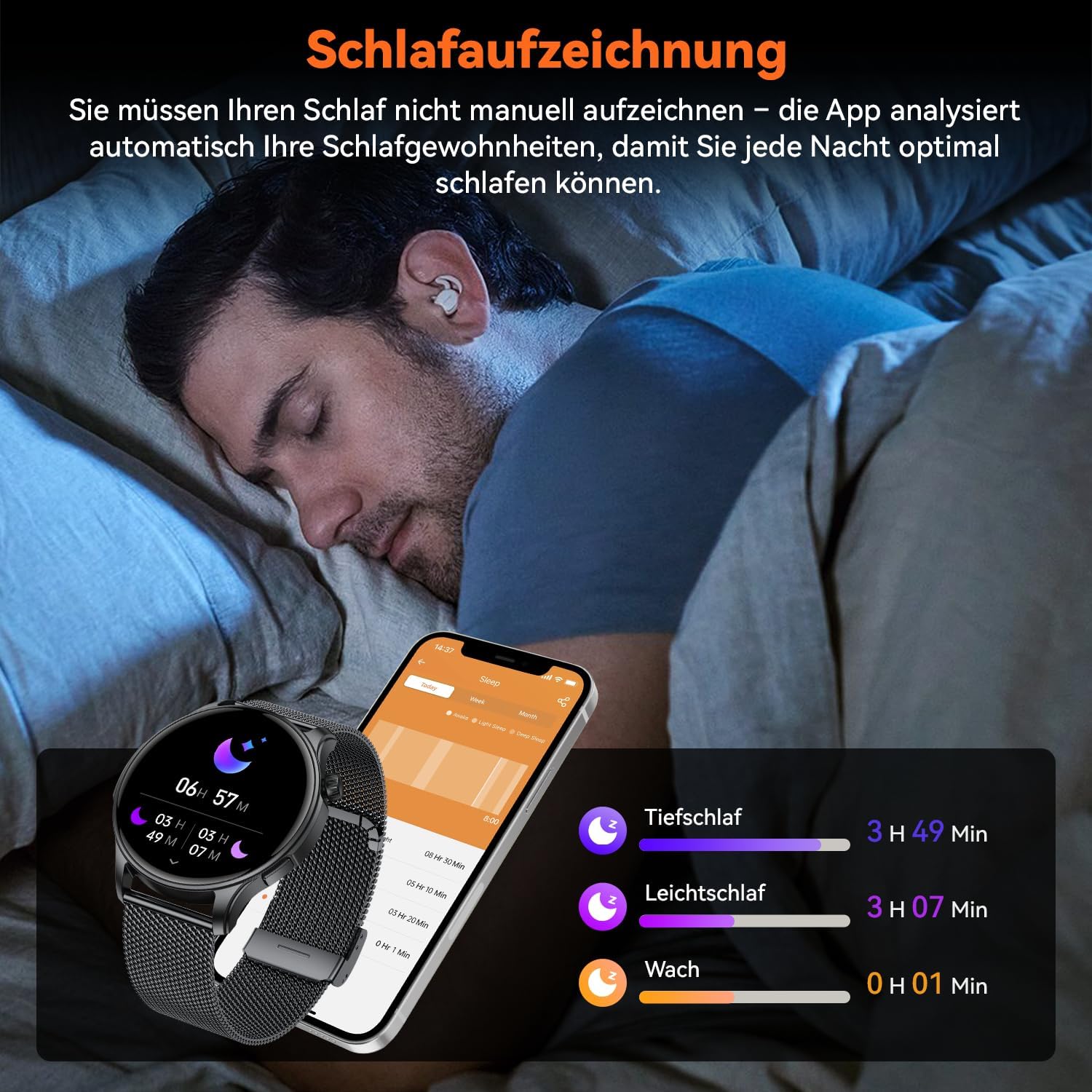 Smartwatch Herren Damen Fitnessuhr mit Telefonfunktion: Bluetooth Anrufuhr Wasserdicht Fitness Tracker Smartwatch mit Herzfrequenz Schlafmonitor Schrittzähler Sportuhr Uhren Android iOS – Bild 4