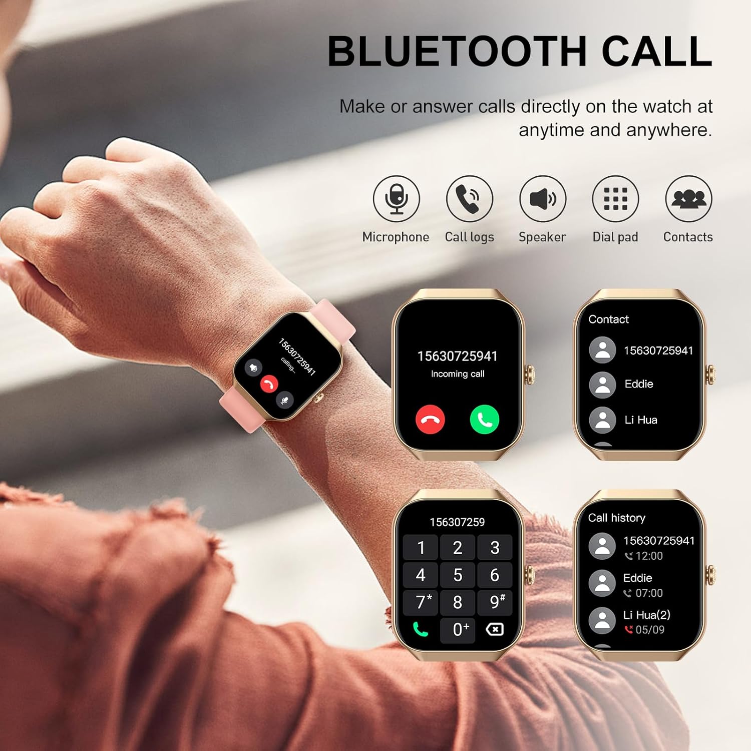 Smartwatch Damen Herren mit Telefonfunktion, 1,96 Zoll Fitnessuhr mit Herzfrequenz SpO2 Schlafmonitor Schrittzähleruhr IP68 Wasserdicht Smartwatch mit 113+ Sportmodi, Sportuhr für Android iOS – Bild 5