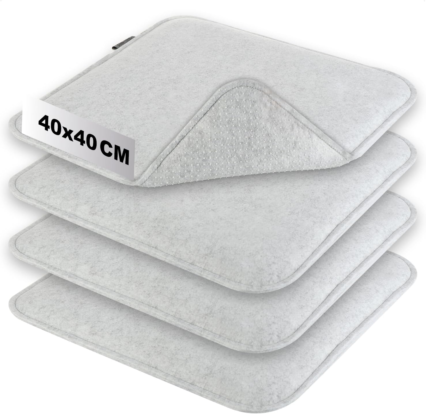 com-four 4 x Sitzkissen aus Filz, 40 x 40 cm, gepolsterte Stuhlauflage, quadratische Sitzauflage für Esszimmer, Garten, Balkon, rutschfeste Unterseite mit Anti-Rutsch