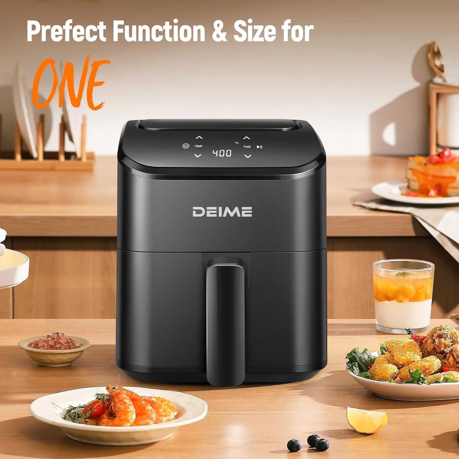 DEIME Heißluftfritteuse, 2,5 l, klein, digital, Airfryer, platzsparend, kompakt zum Backen, Aufwärmen, Braten für schnelle und einfache Mahlzeiten, Mini, kompakt und leise (schwarz) – Bild 7