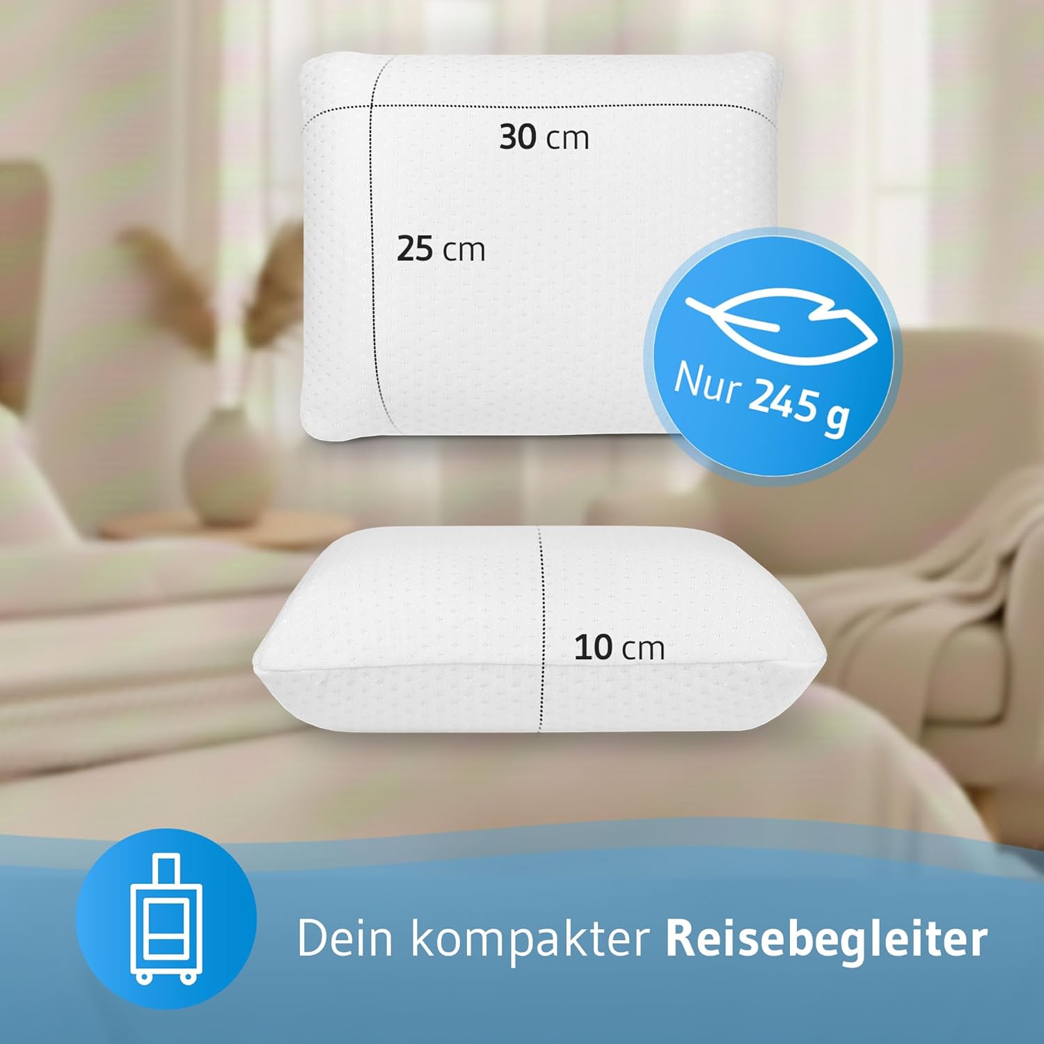 Third of Life Reisekissen aus Memory Foam, kleines Kissen für Flugzeug, Auto, Camping, ergonomisches Nackenkissen, Legar mit Tasche, Reisekissen für Allergiker geeignet, Reisekissen 25 x 30 x – Bild 3