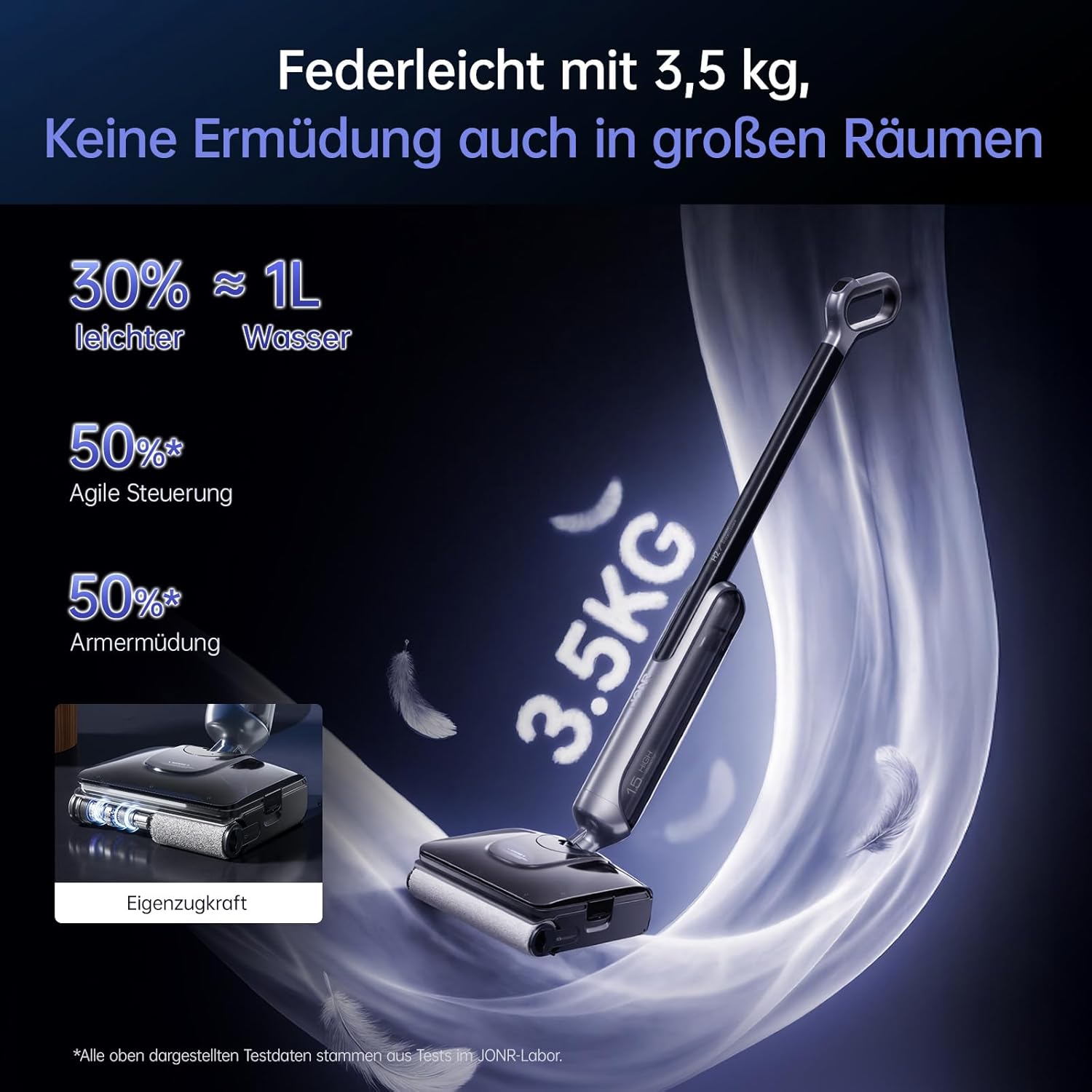 JONR 20000 Pa H2 Nass-Trockensauger, Innovatives Geruchsfreies Design, 1500 ml Extra großer Wassertank mit 180° Flachliegend (unverminderte Saugleistung & Wasserleistung), 45 Min. Lange Laufzeit. (S) – Bild 9