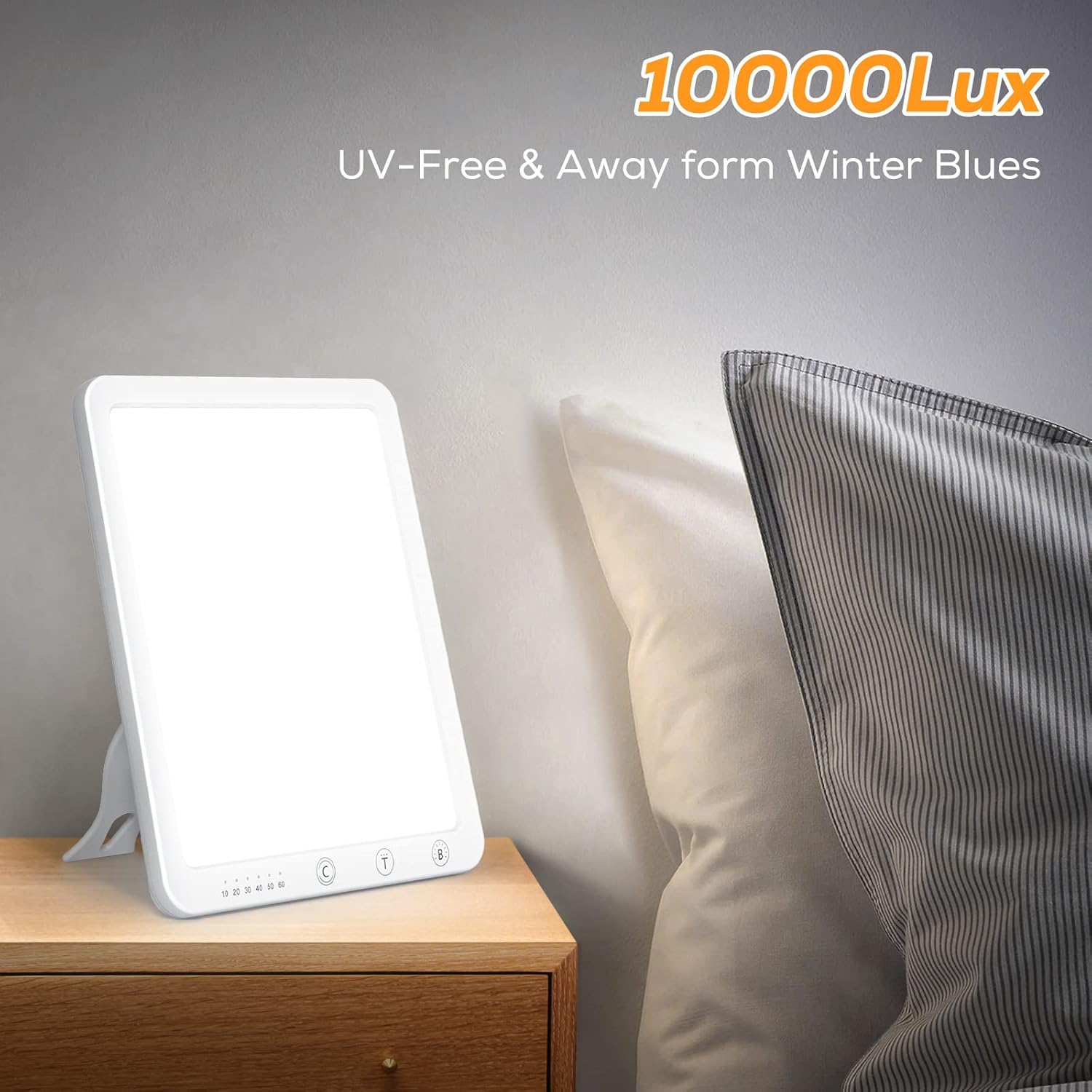 Tageslichtlampe 10000 Lux, Tageslichtlampe mit Memory-Funktion, 6 Timer, 3 Lichtfarben, LED-Sonnenlicht-Tageslichtlampe mit stufenlosem Dimmer, 90°-Halterung, UV-freie Vollspektrumlampe – Bild 4