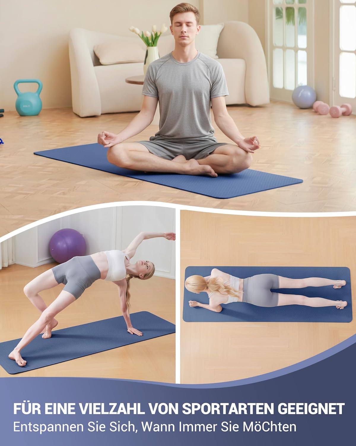 Good Nite Yogamatten für Damen, rutschfeste strukturierte Oberflächen, Gymnastikmatte, 6/10 mm Stärke mit Tragegurt, TPE-Trainingsmatte für Yoga, Pilates, Gymnastik (183 x 61 cm). – Bild 5