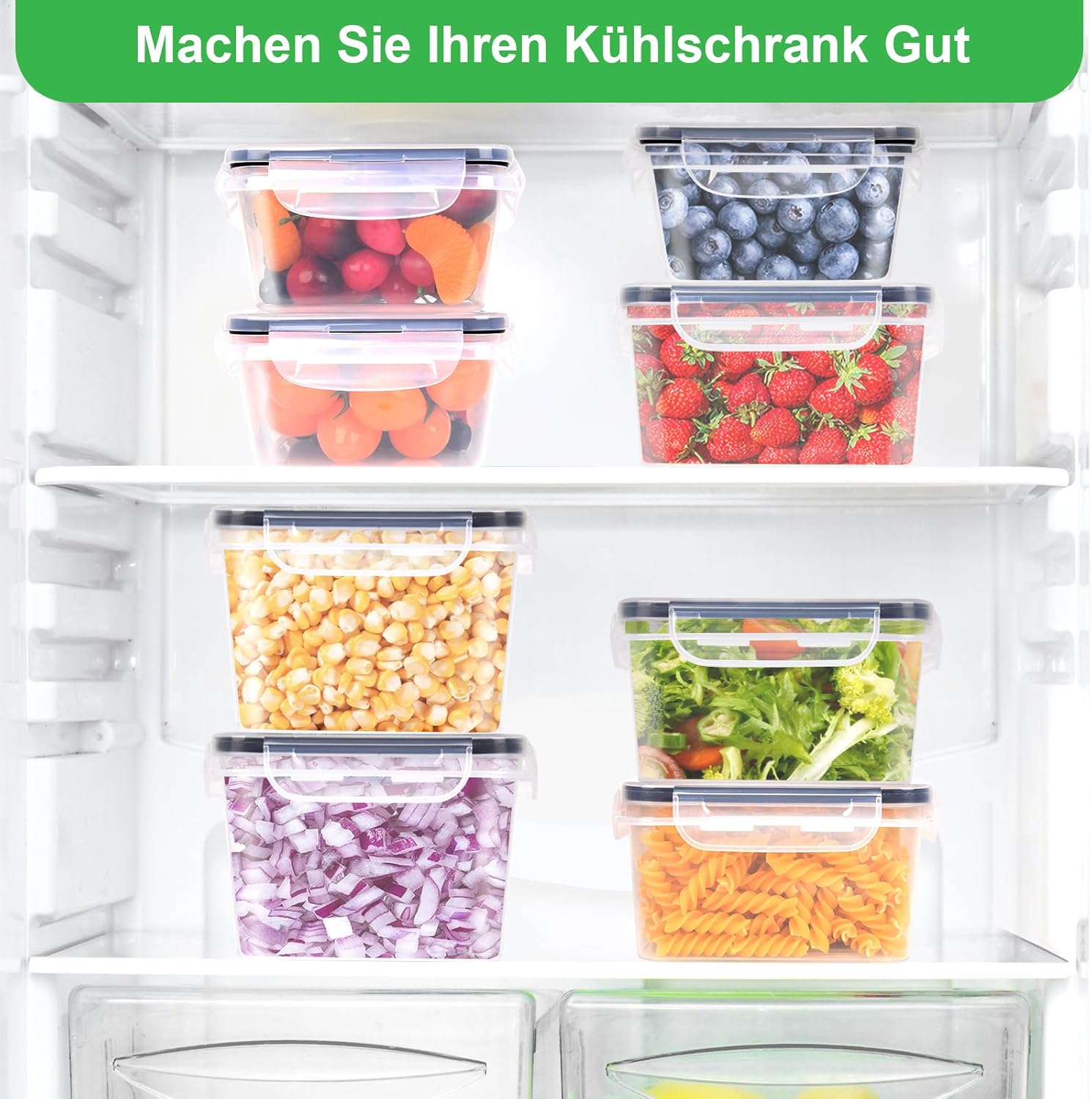 Kottwca Frischhaltedosen mit Deckel-Set, 2,2 l, 1,74 l, 1 l, großes Fassungsvermögen, Tupperware-Set (8 Behälter + 8 Deckel), Küchen-Meal-Prep-Boxen, 100 % auslaufsicher, BPA-freies Lunchbox-Set für Mikrowellen – Bild 5