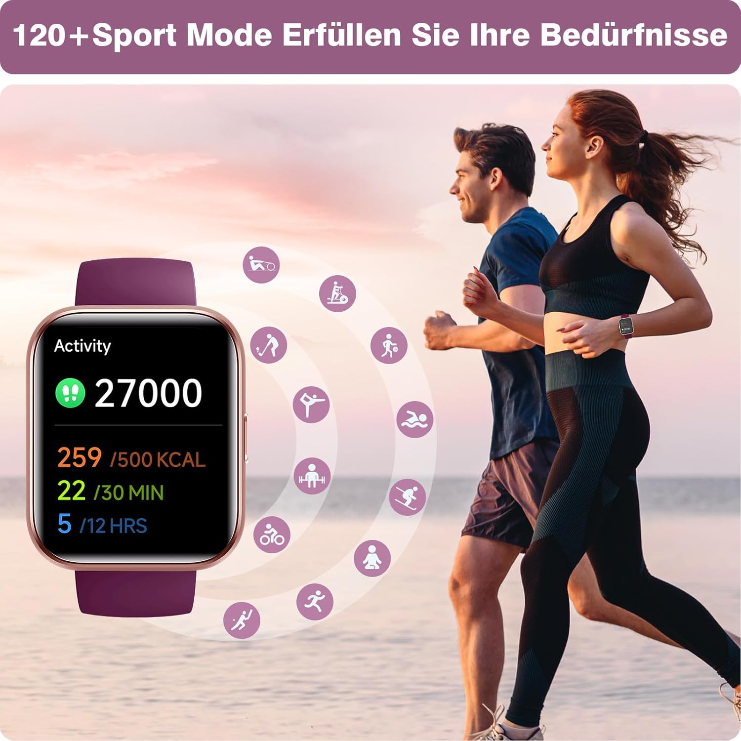 Damen Smartwatch mit Telefonfunktion, 1,85 Zoll HD Fitness Tracker mit Herzfrequenz SpO2 Schlafmonitor Schrittzähler Fitnessuhr Damen 120+ Sportmodi 3ATM wasserdichte Smartwatch für Samsung iOS Android – Bild 5