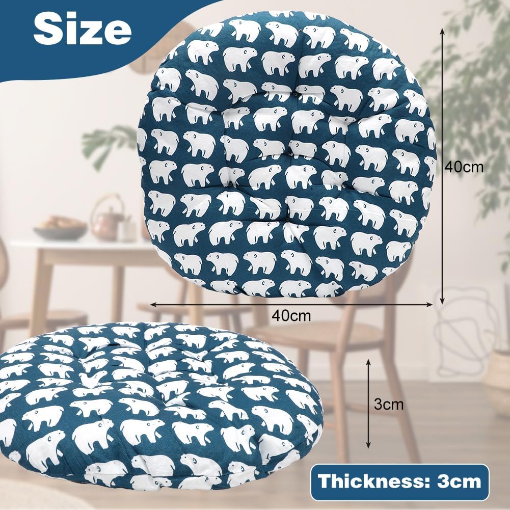 4er-Set Stuhlkissen rund, bequemes Sitzkissen 40 x 40 x 3 cm, Bodenkissen rund, Stuhlkissen für drinnen und draußen für Esszimmer, Wohnzimmer, Arbeitszimmer (Eisbär) – Bild 7