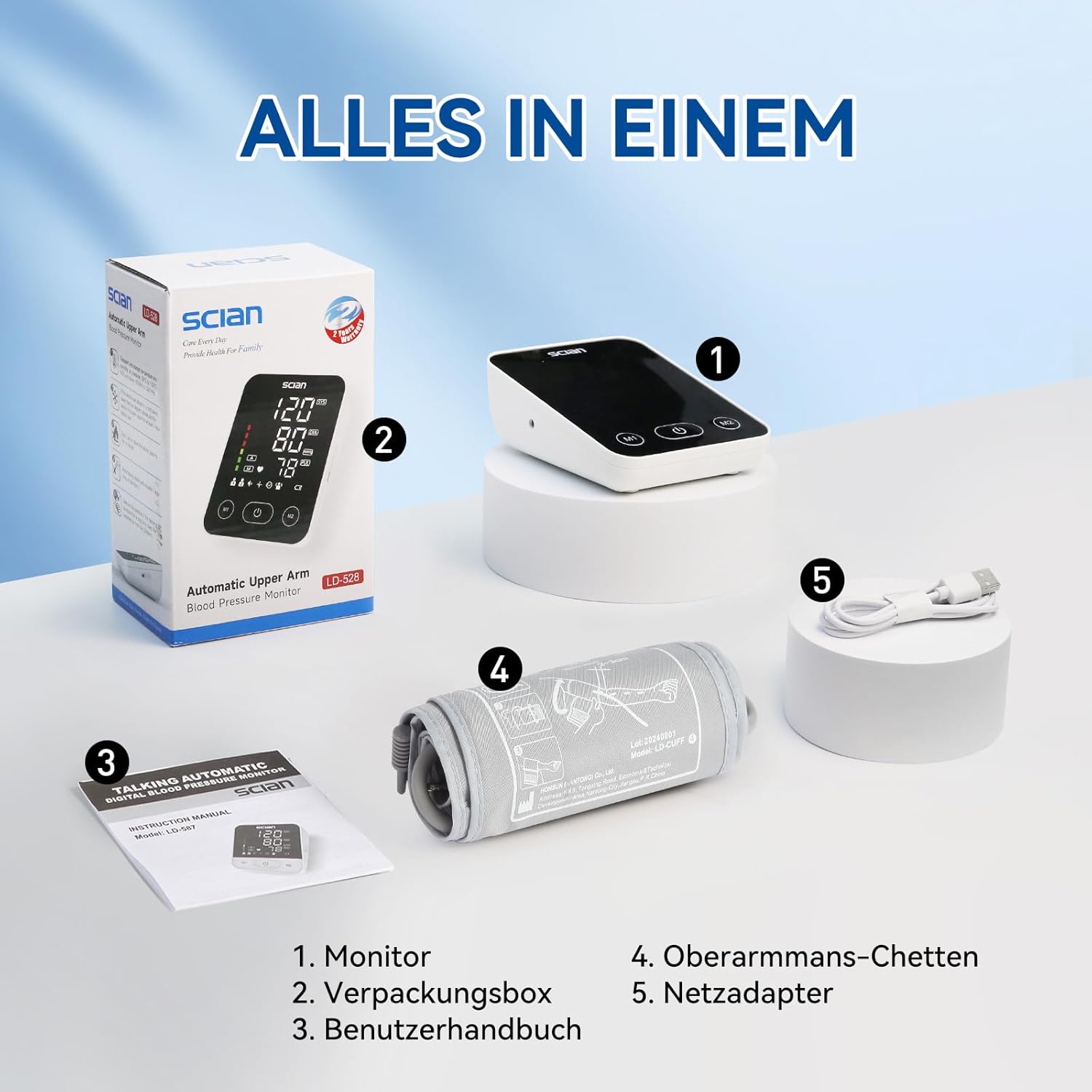 Automatisches Oberarm-Blutdruckmessgerät von Scian mit Manschettensitzkontrolle, klinisch validiert, für einen Oberarmumfang von 22–42 cm – Bild 7
