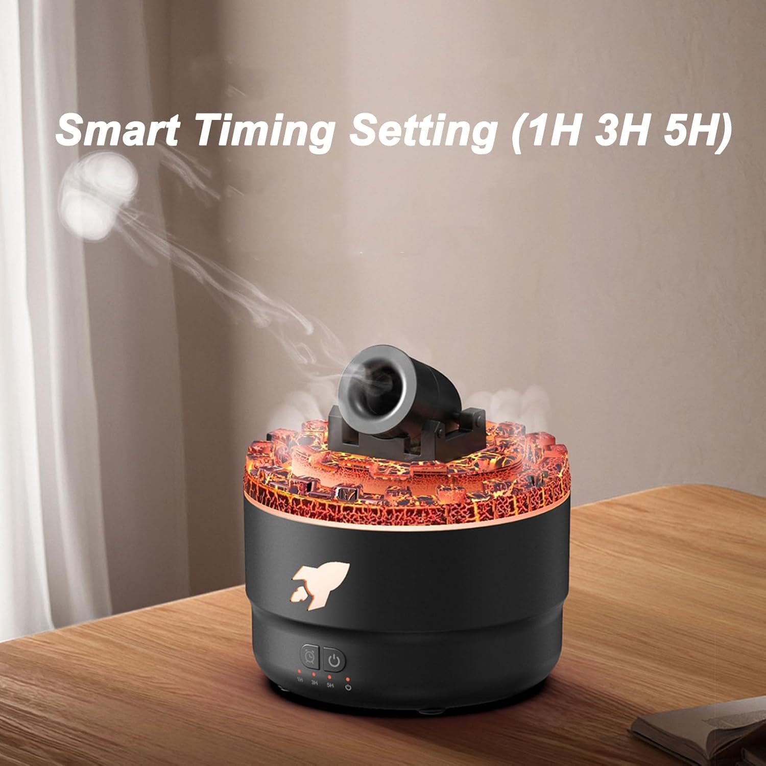 Cannon Luftbefeuchter mit Timer für Schlafzimmer, Cannon Aromatherapie Luftbefeuchter Diffusor, Aromatherapiegerät für ätherische Öle mit bunten LED-Lichtern, klein (schwarz) – Bild 2