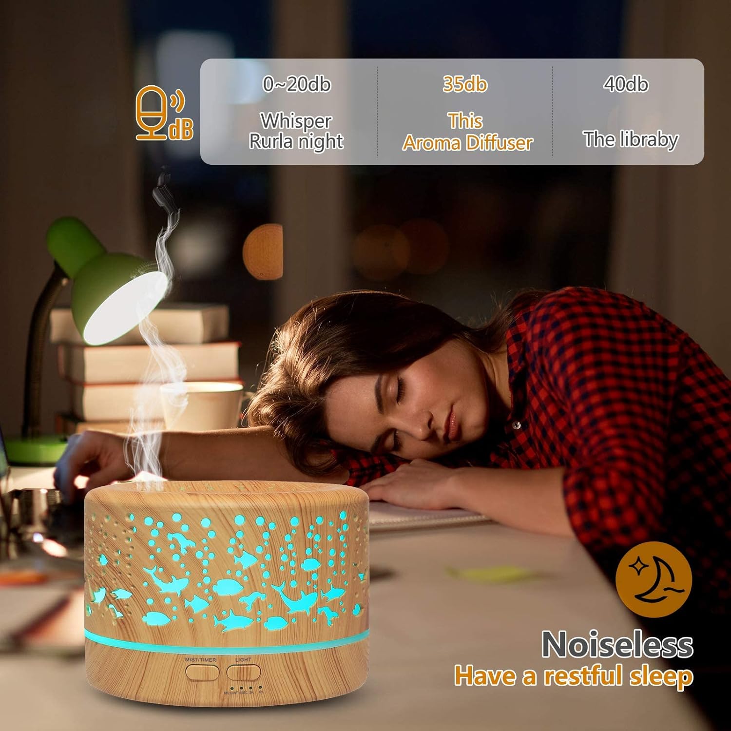 Hianjoo Aroma-Diffusor 700 ml, Luftbefeuchter mit Timer, Ultraschall-Aromatherapie-Diffusor LED mit 7 Farben für Büro, Yoga, Spa, Schlafzimmer – helles Holz – Bild 4