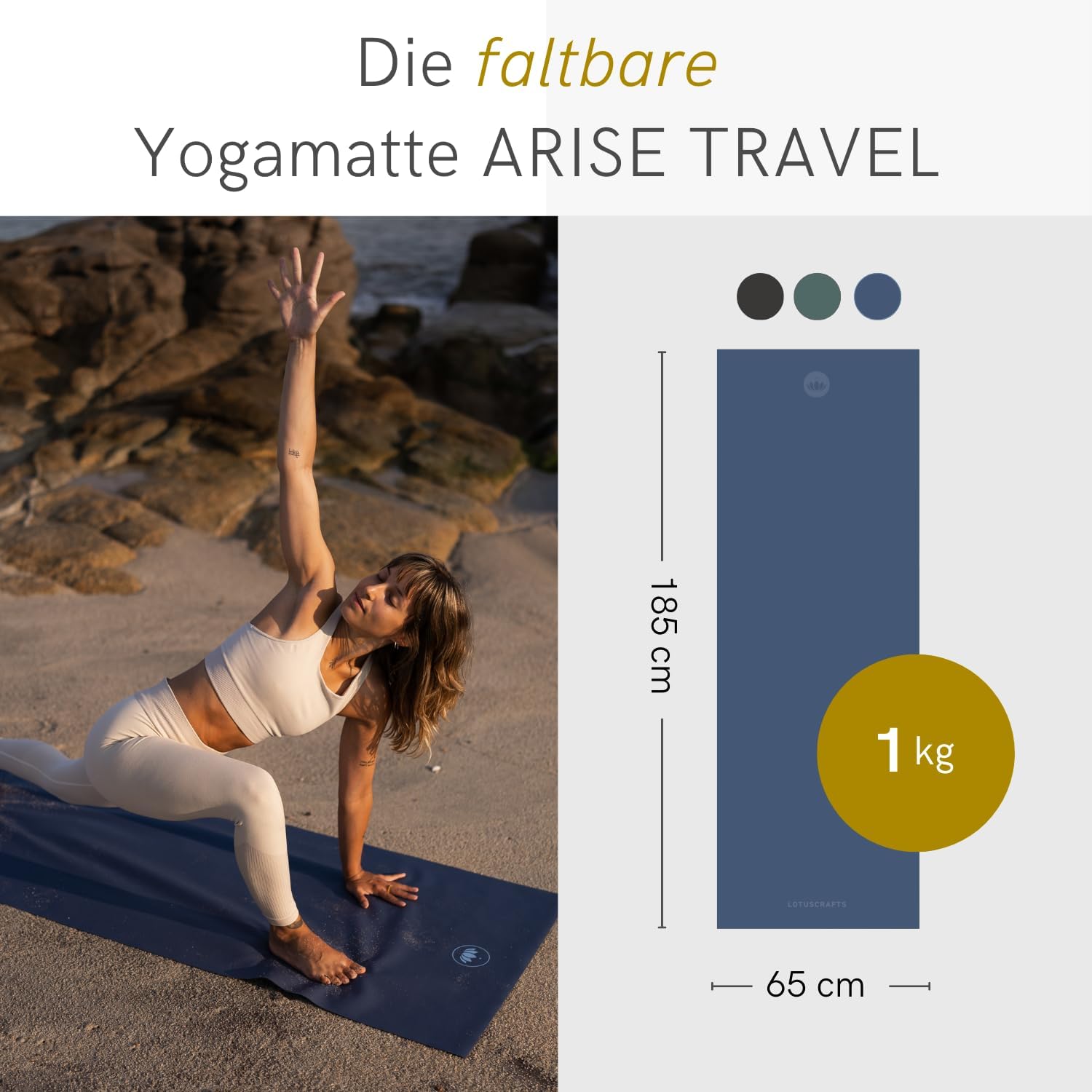 Lotuscrafts ARISE Reise-Yogamatte, faltbar, hergestellt in Spanien, dünn und einfach zu falten, ökologische Reisematte aus 100 % Naturkautschuk, professionelle Yogamatte (185 x 65 x 0,13 cm) – Bild 3
