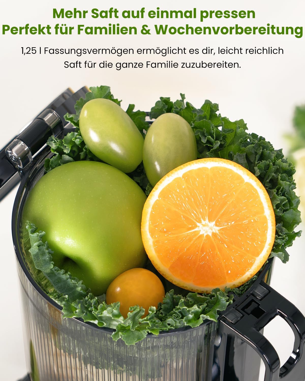 LINKChef Slow Juicer, Entsafter Gemüse und Obst, Testsieger mit 115 mm großem Entsafter, Kaltentsafter für ganze Früchte/Gemüse, Blitzreiniger, einfache Installation, BPA-frei, 200 W, Schwarz – Bild 5