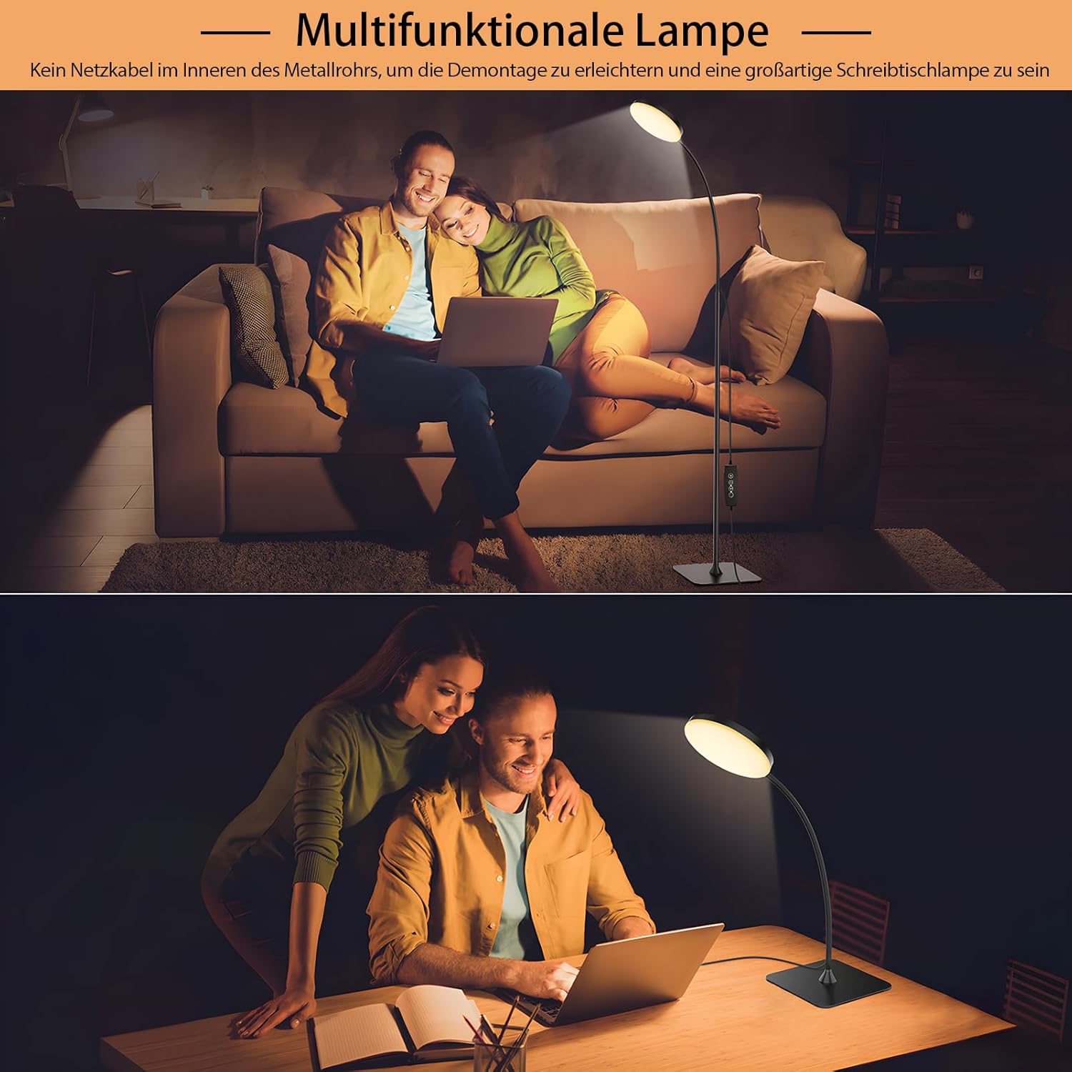 Mojimdo Stehlampe, (3 Farben und 10 Helligkeiten), schlanke LED-Leselampe zum Stehen, dimmbar, verstellbar, flexibel, Stehlampe für Kinderzimmer, Büro, Wohnzimmer, Eck-Nachttischlampe – Bild 2