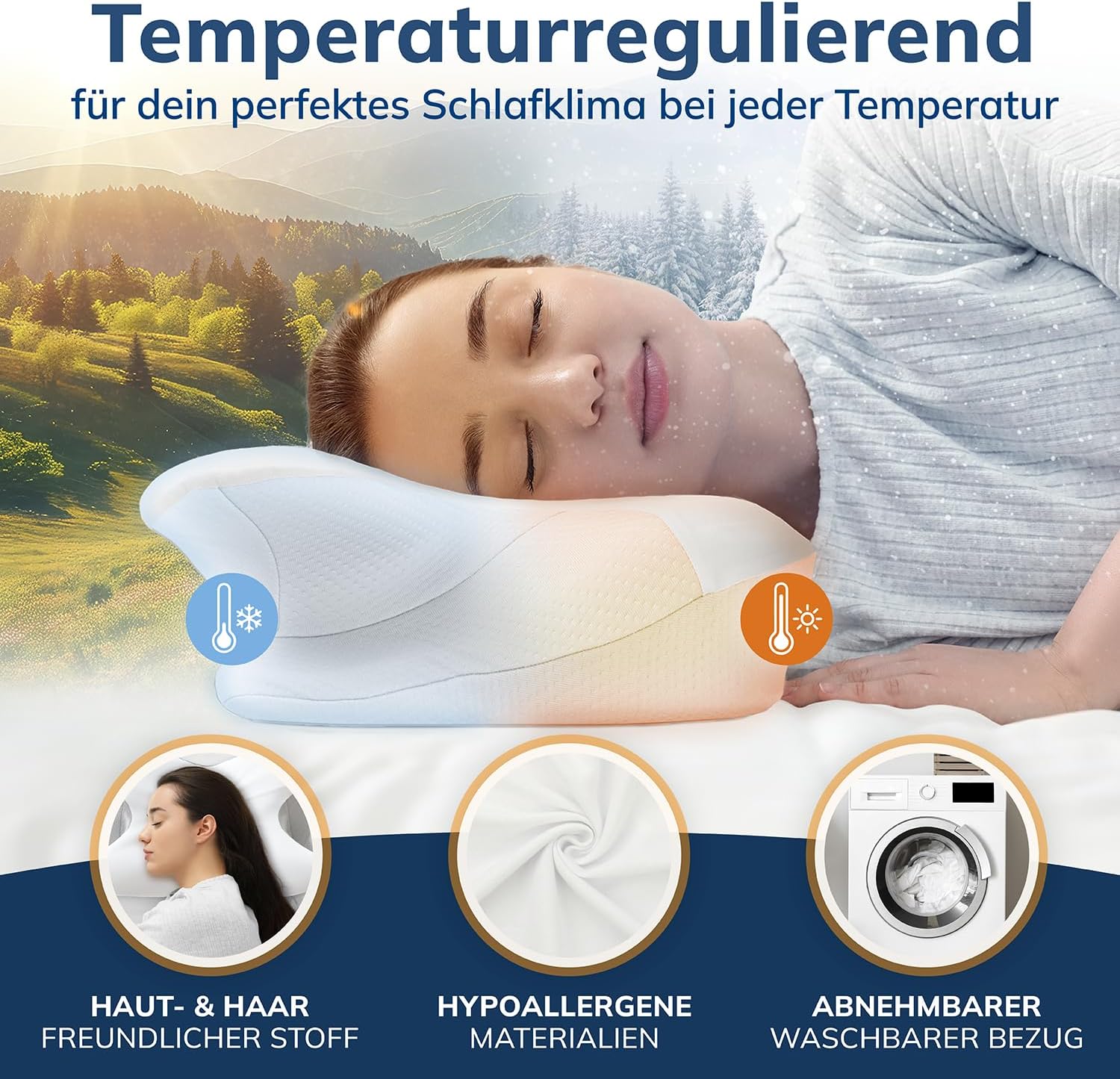 CALMONT – Orthopädisches Kissen für alle Schlaftypen I Nackenstützkissen für erholsamen Schlaf I Memory-Foam-Kissen für ideale Anpassung I Kissen gegen Nackenschmerzen, ergonomisches Kissen (weiß) – Bild 6
