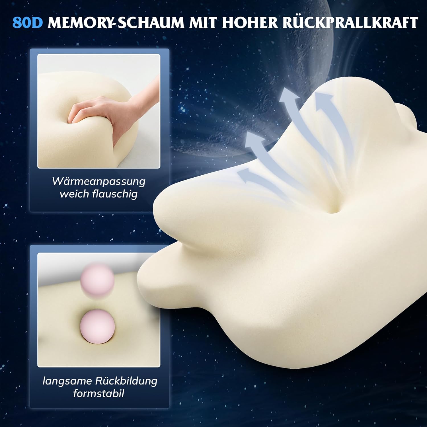Orthopädisches Kissen, ergonomisches Nackenkissen, orthopädisches Kissen aus Memory-Schaum mit konturierter Unterstützung für Seiten, Rücken und Bauch, Nackenkissen, 9–12 cm, atmungsaktiv – Bild 3