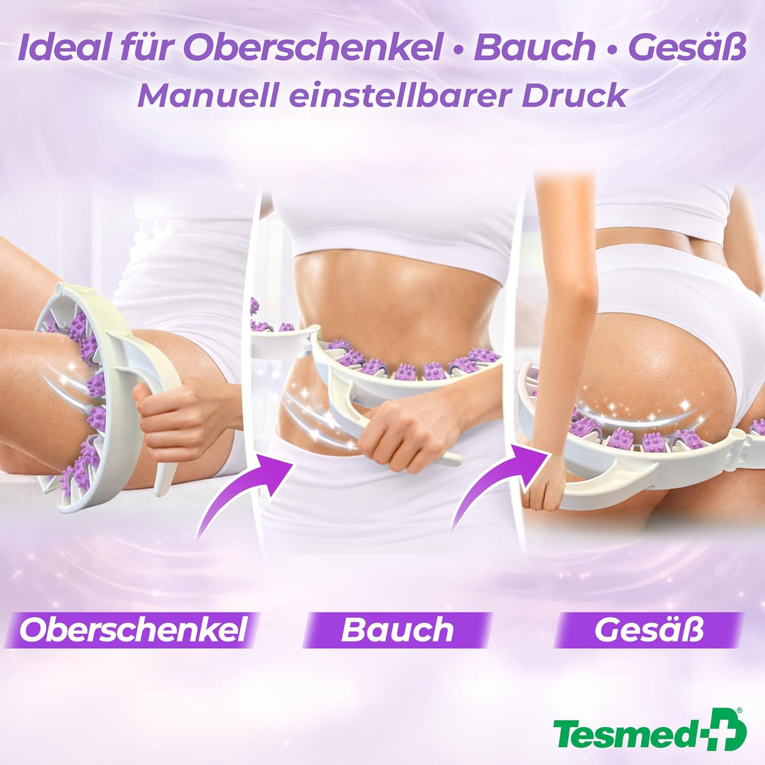 TESMED Cellulite-Glattmassagegerät gegen Cellulite mit patentierten Rollen – Drainageeffekt für Orangenhaut & schwere Beine – Haut straffen, Figur formen – Oberschenkel & Gesäß – Hergestellt in Italien – Bild 6