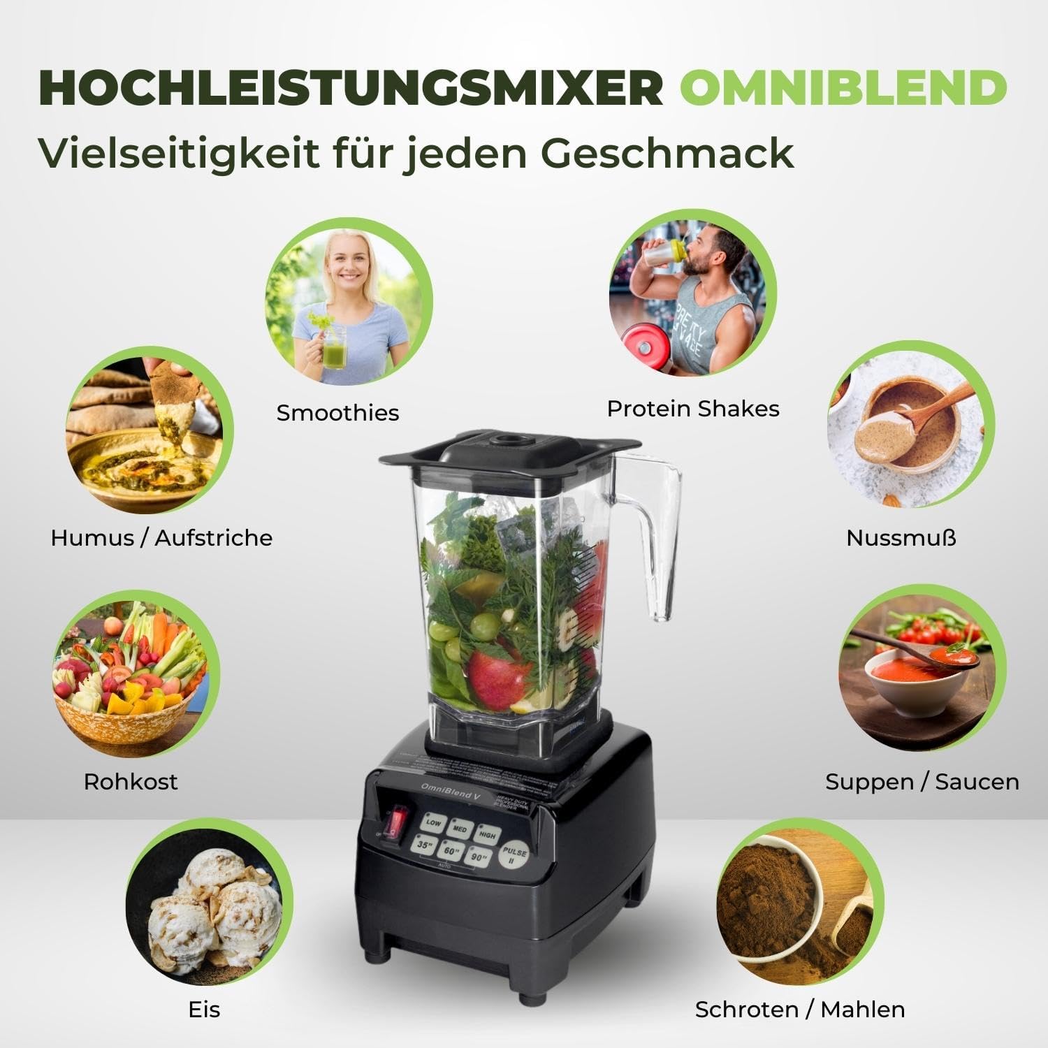 OmniBlend Smoothie Maker 1,5 L in Schwarz I Smoothie Mixer inklusive BPA-freiem Behälter & 6-Klingen-System aus Edelstahl I Mixer Smoothie Maker ideal für grüne Smoothies I Standmixer mit 3 PS Motor – Bild 2