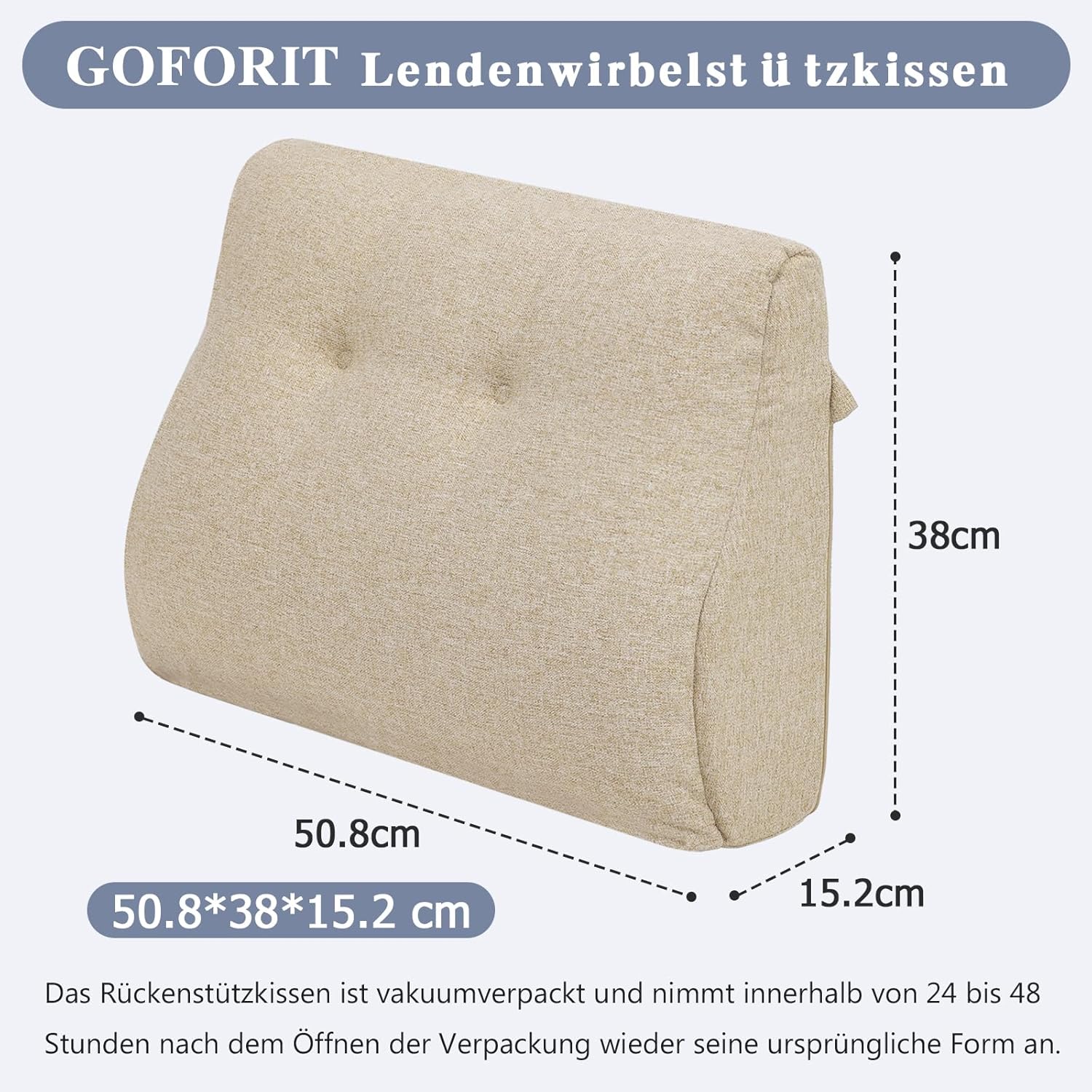 GOFORIT Ergonomisches Rückenkissen für Sessel, doppellagiges Memory-Schaum-Lendenkissen, weich und stützend, Lendenkissen für ältere Menschen, Linderung von Rückenschmerzen, waschbar, für Bett, Sofa, Beige – Bild 3