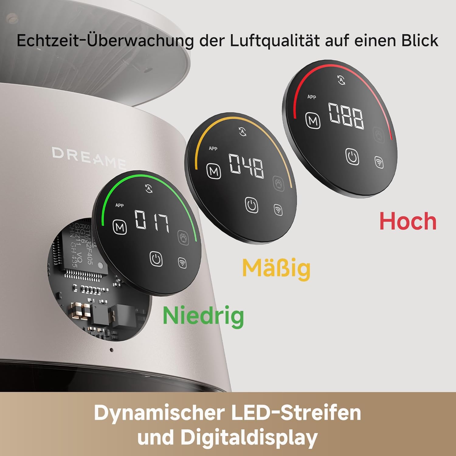 DREAME Haustier-Luftreiniger AP10, 360°-Luft-Unterdruck-Umwälzsystem mit fünfstufiger Reinigung, transparentem Behälter, gebogener Oberseite und LED/Beleuchtung mit App-Steuerung – Bild 6