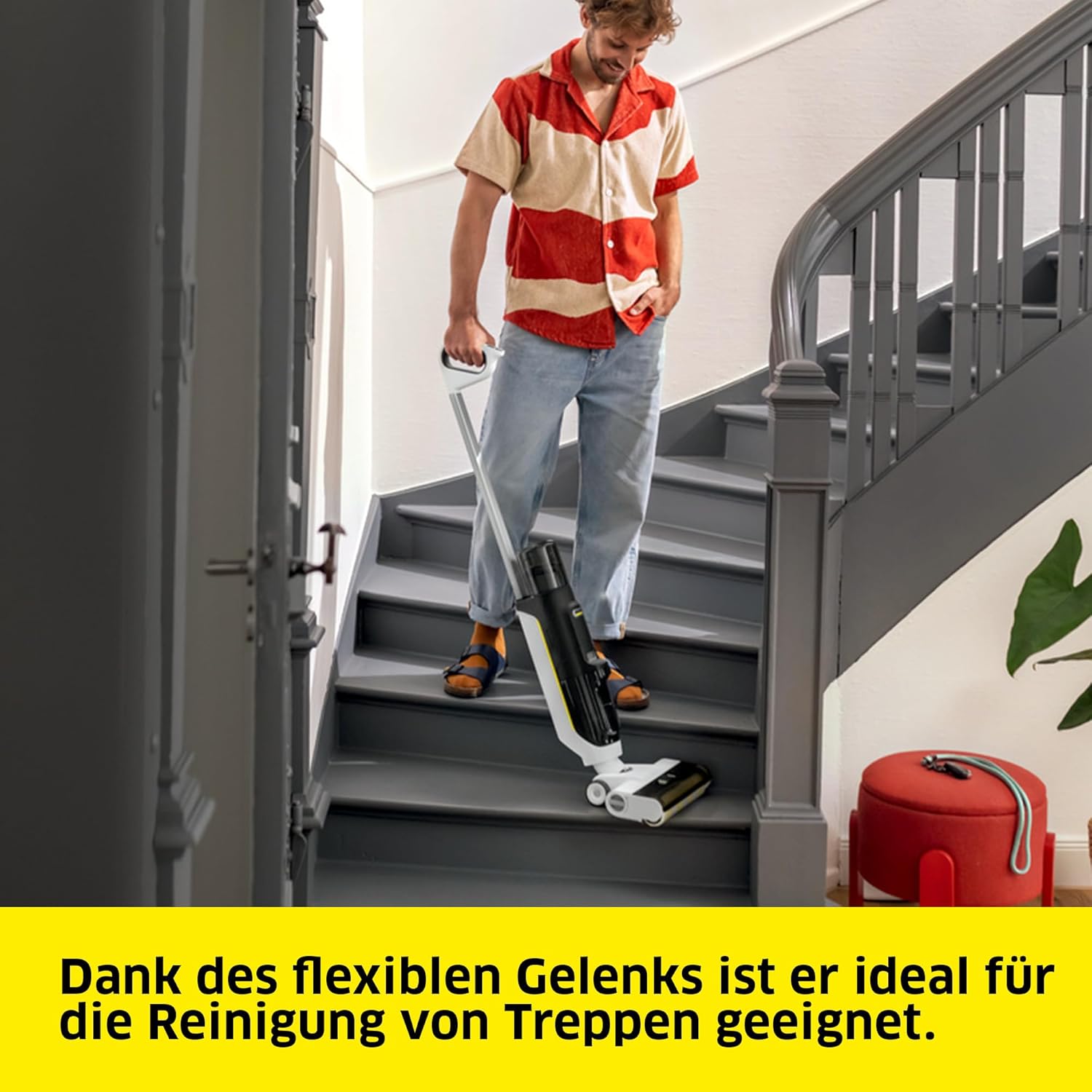 Karcher FCV 3 Staubsauger-Wischer, kabelloser Saugmopp mit 3 Reinigungsmodi, Akkulaufzeit: ca. 30 Minuten, Oberflächenkapazität pro Akkuladung: ca. 130 m², Weiß – Bild 5