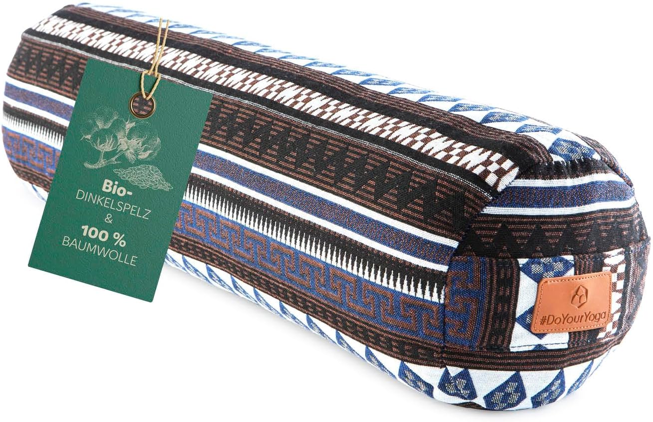 Rundes Yoga Bolster „Krishna“ mit Bio-Dinkelspelz / Länge ca. 68 cm und Durchmesser ca. 22 cm - Yogakissen / Dinkelspelzfüllung / maschinenwaschbar und hautfreundlich / Sitzkissen / Meditation
