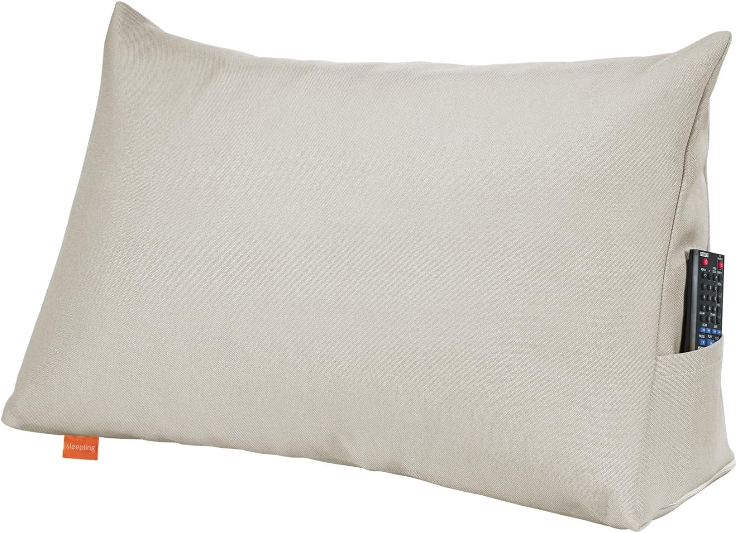 sleepling Rückenkissen, Keilkissen für Bett und Sofa, Lendenkissen, Lesekissen, Strandkissen, großes Kissen zum Lesen, mit Seitentasche, waschbarer Möbelstoffbezug, 70 cm breit, Beige