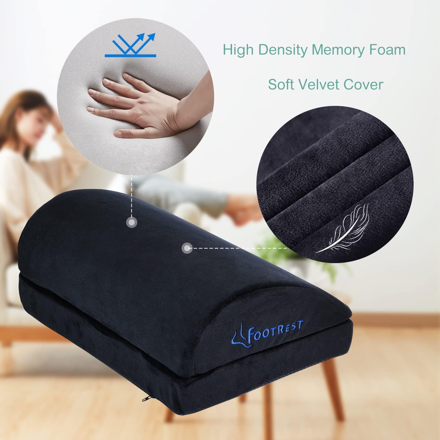 Verstellbare Fußstütze unter dem Schreibtisch, ergonomisches Fußstützenkissen mit Magic Tape für optionale Höhe, Memory-Schaum und rutschfester Unterseite für Zuhause, Büro, Flugzeug, Reisen – Bild 3