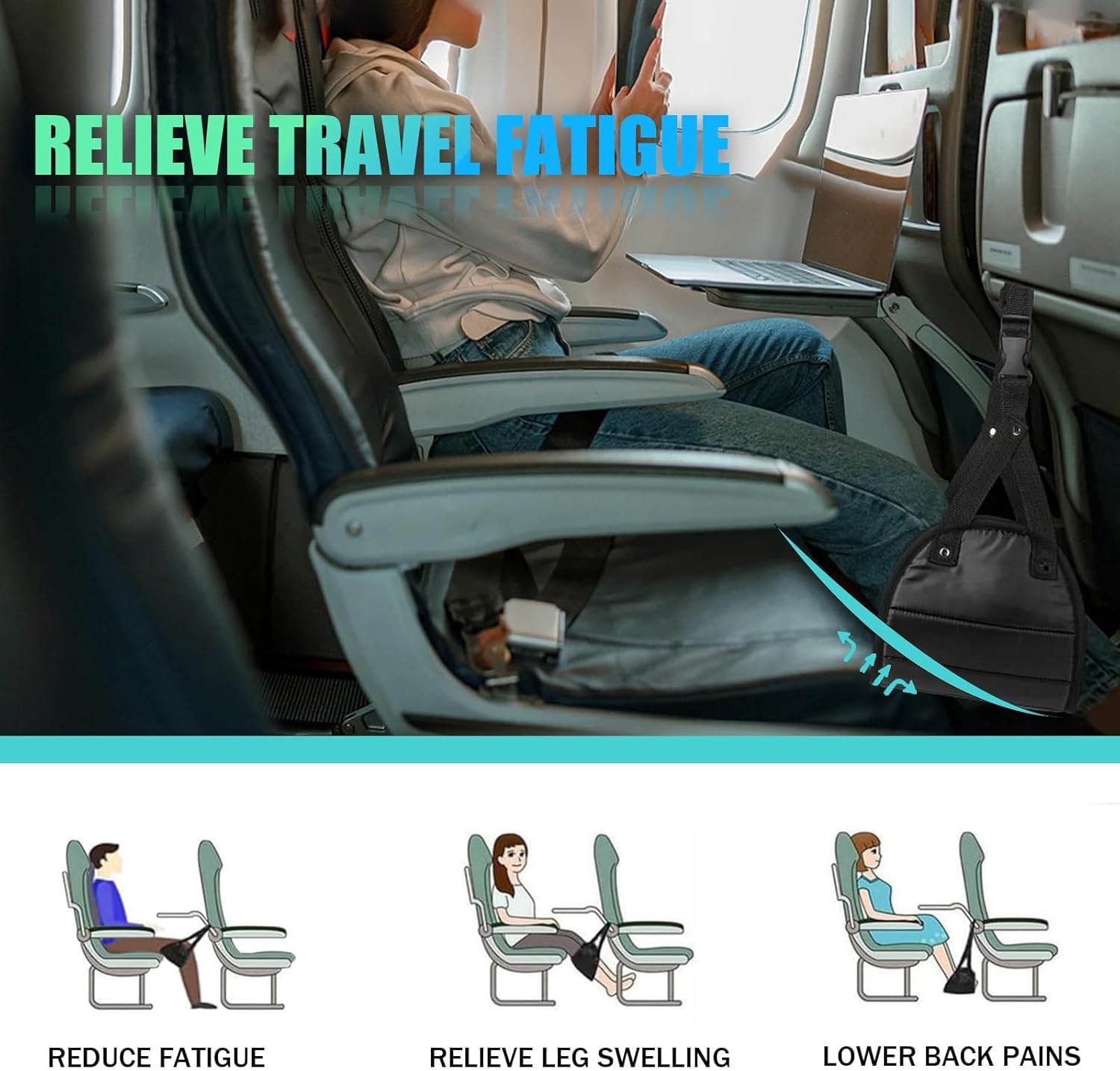 2 Stück Flugzeug-Fußstütze, Fußhängematte, Flugzeug-Fußstütze aus Premium-Schaum, Flugzeug-Fußhocker, hängende Fußhocker-Fußhängematte, tragbare Reise-Fußstütze für Büro, Wohnheim, Aeropl – Bild 4
