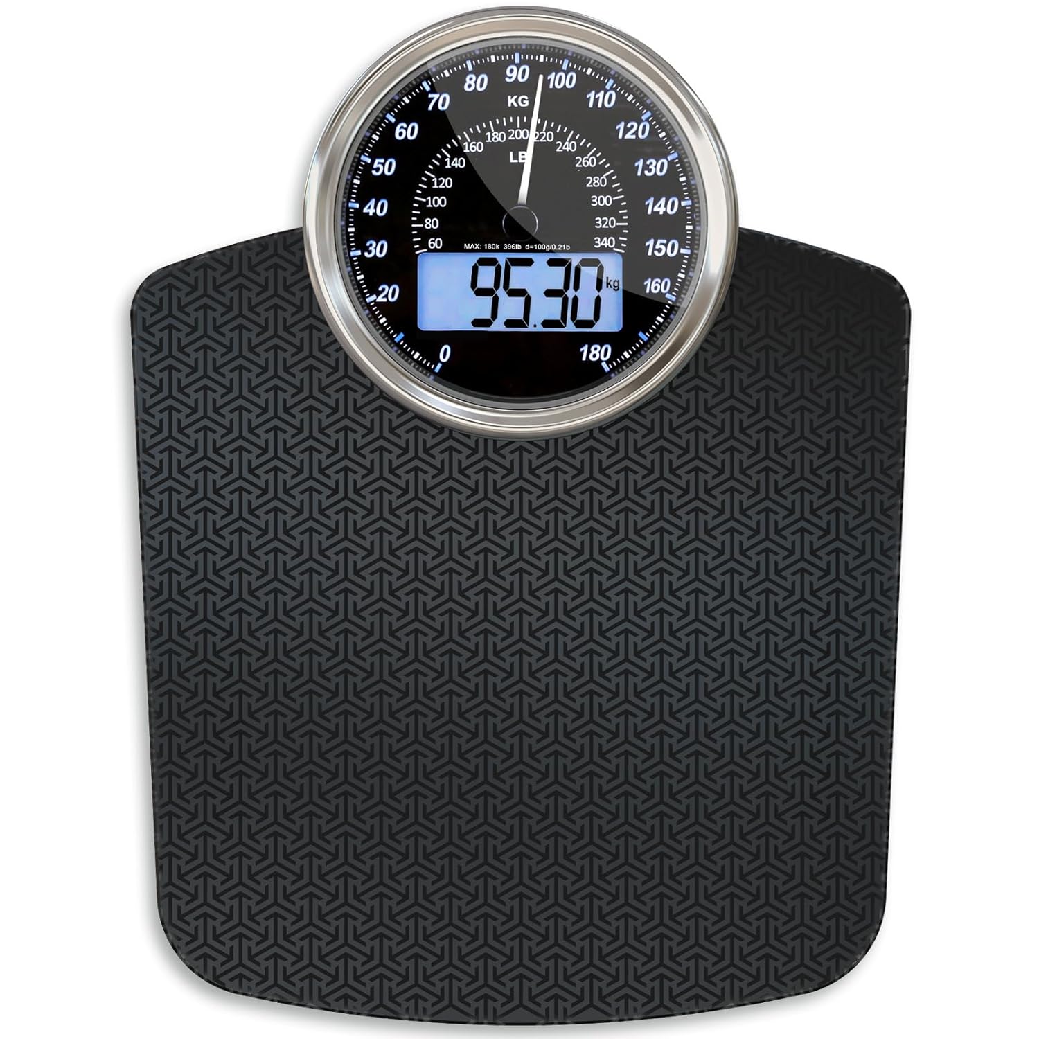 Adamson Hybrid + 2-in-1 digitale und analoge Körperwaage bis 180 kg + dickes gehärtetes Glas + extra großes Display + leicht ablesbare digitale Personenwaage + schwarze Matrix
