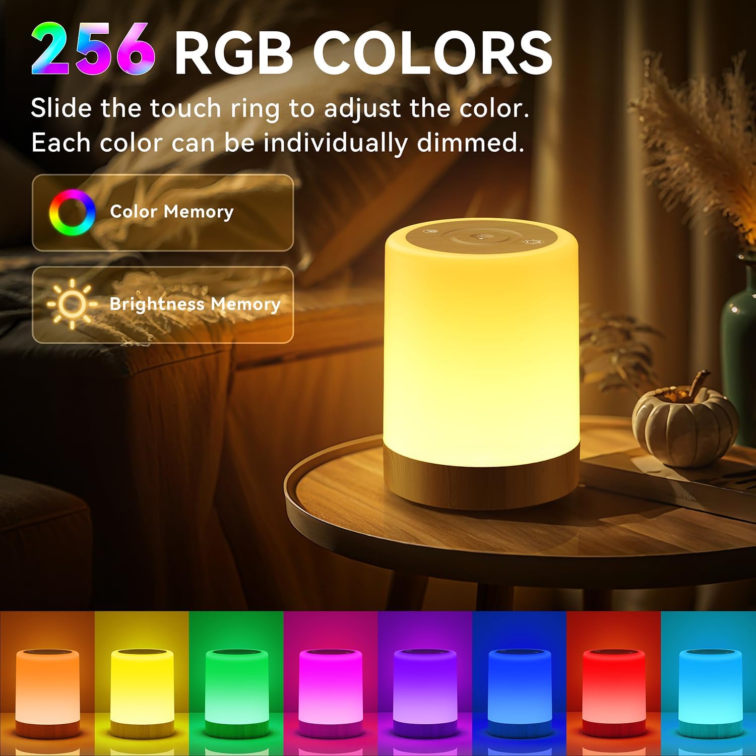 Auxmir Nachtlicht Nachttischlampe Touch Dimmbar mit 256 RGB-Farben 5 Modi 3000 mAh Tischlampe Kabellos USB Wiederaufladbar Timing-Funktion Tragbare LED-Lampe Stilllicht Kinder für Schlafzimmer Wohnen – Bild 6