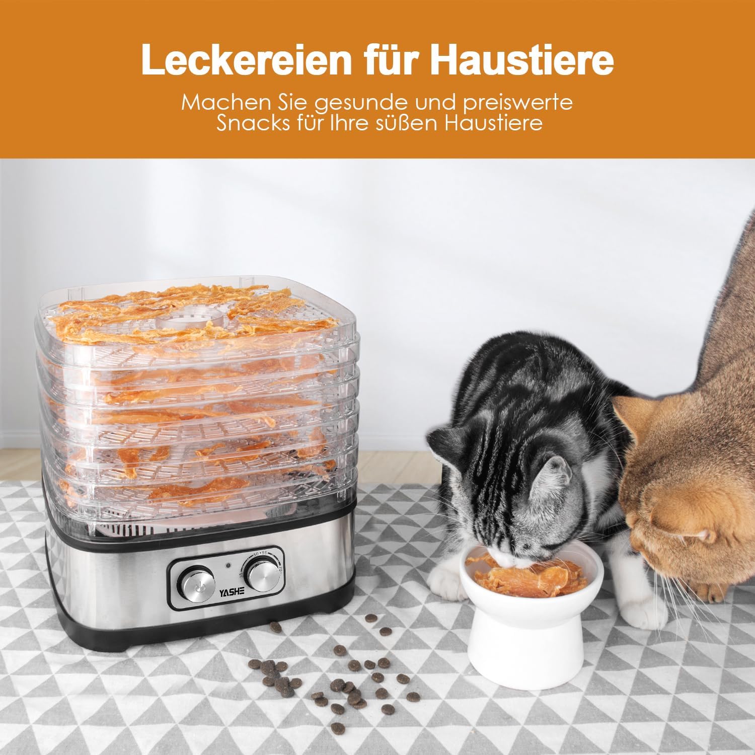YASHE GGJ-261A Dörrgerät mit 5 höhenverstellbaren Tabletts, Temperaturregelung von 35–70 °C, 240 Watt Dörrgerät für Obst und Gemüse, BPA-frei, Silber, transparent, schwarz – Bild 6