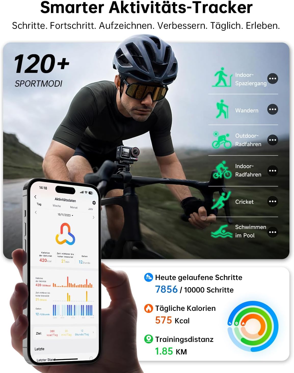 Gydom Herren Smartwatch mit Telefonfunktion 1,85 Zoll HD 2 Armbänder Fitnessuhr Fitnesstracker Herzfrequenz SpO2 Schlafmonitor IP68 Wasserdicht Sportuhr Schrittzähleruhr für Samsung Android iOS Schwarz – Bild 3