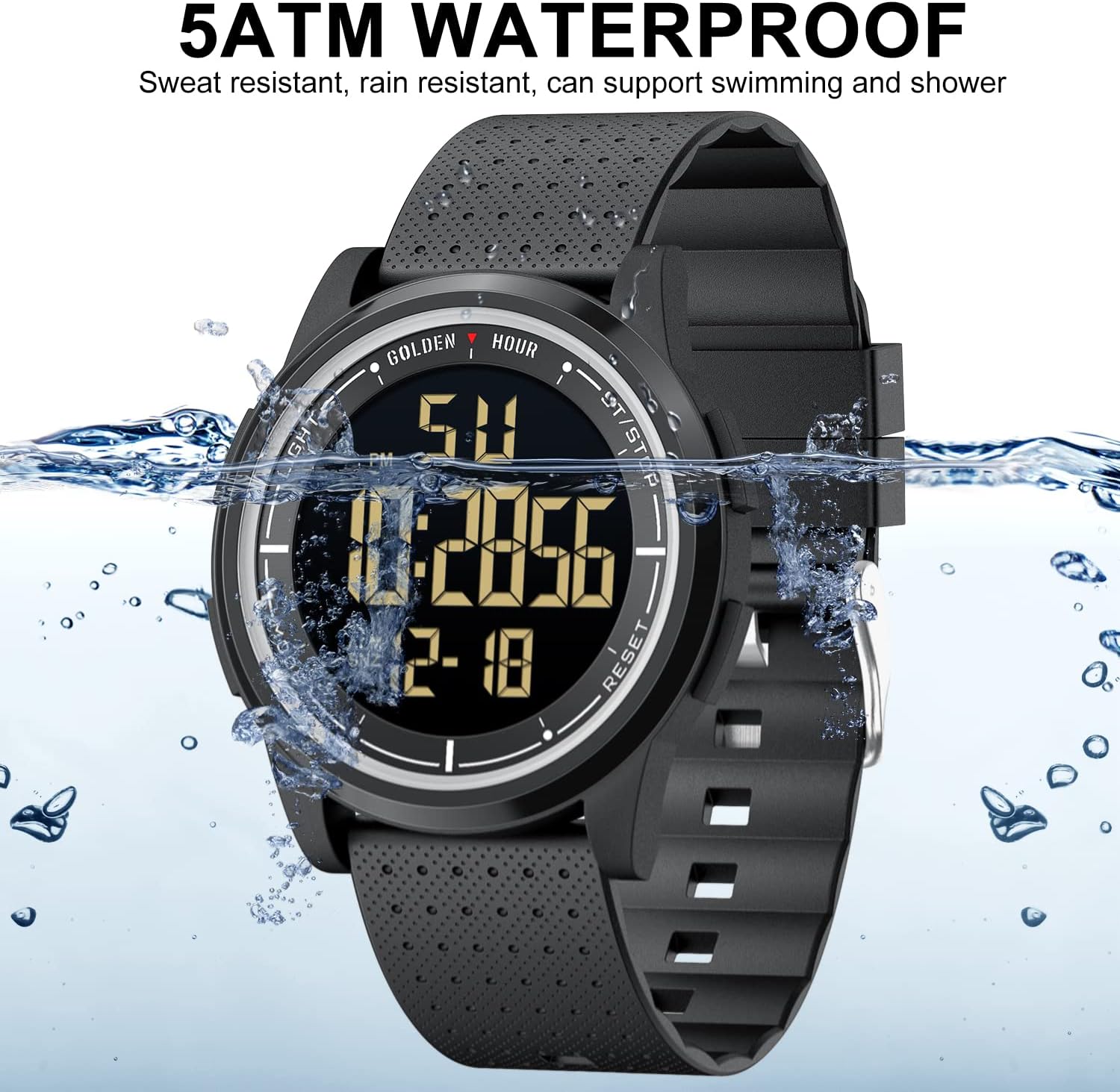 GOLDEN HOUR Sportuhr, ultradünne, minimalistische, wasserdichte Digitaluhren für Herren mit Weitwinkel-Metallgehäuse, hellem Display, Kautschukarmband, Uhr für Herren/Damen – Bild 2