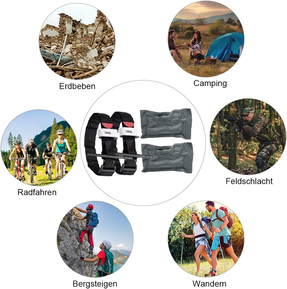 2 x taktische Tourniquets + 2 x israelischer Verband. 6-Zoll-Notfallverband mit Vakuumpackung für einhändige Bedienung von blutstillendem, Notfall-Erste-Hilfe-Verband für Wandern, Bergsteigen, Sport, Camping – Bild 6